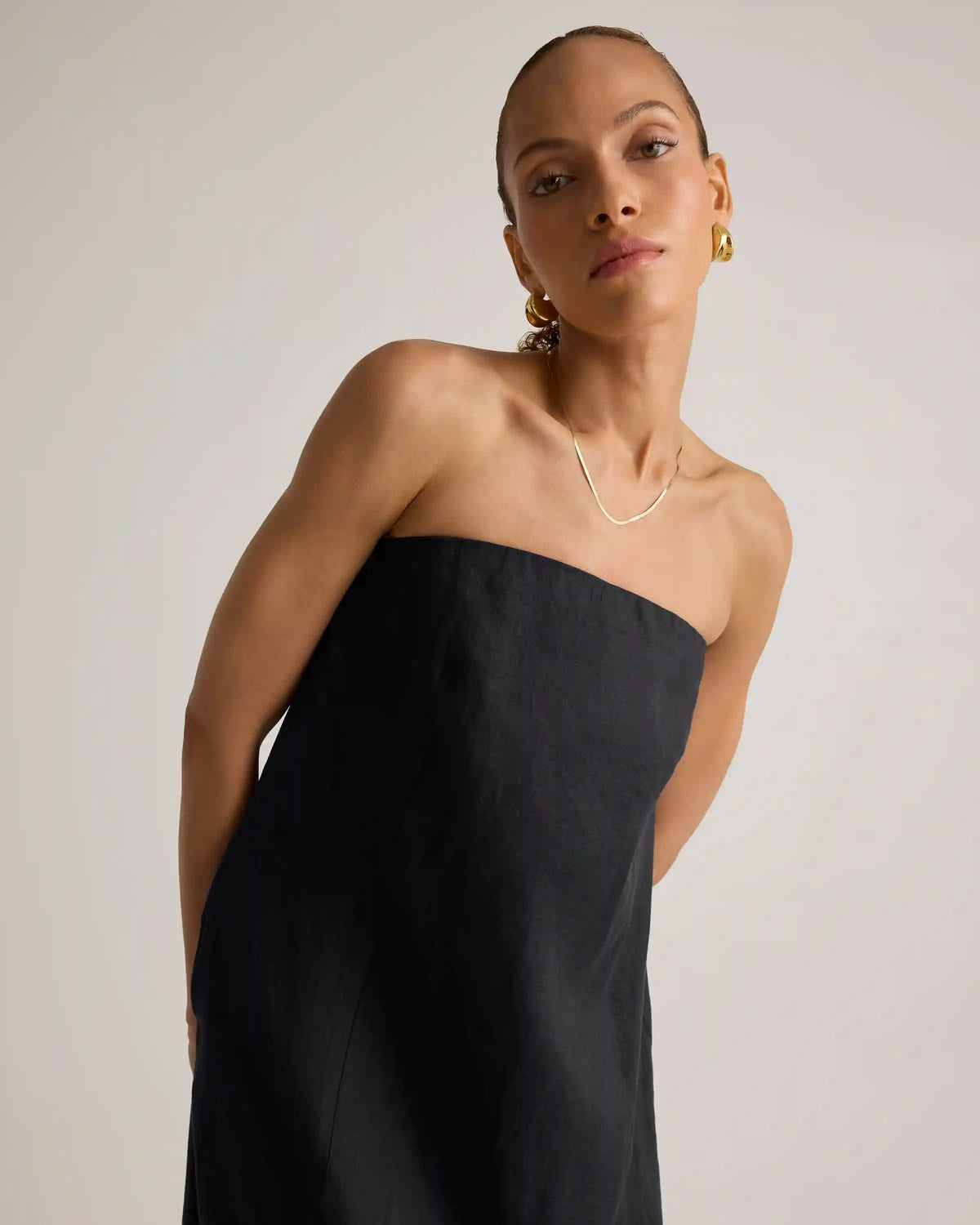 100% European Linen Strapless Maxi Dress