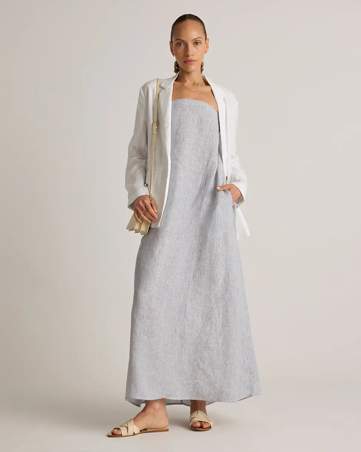 100% European Linen Strapless Maxi Dress