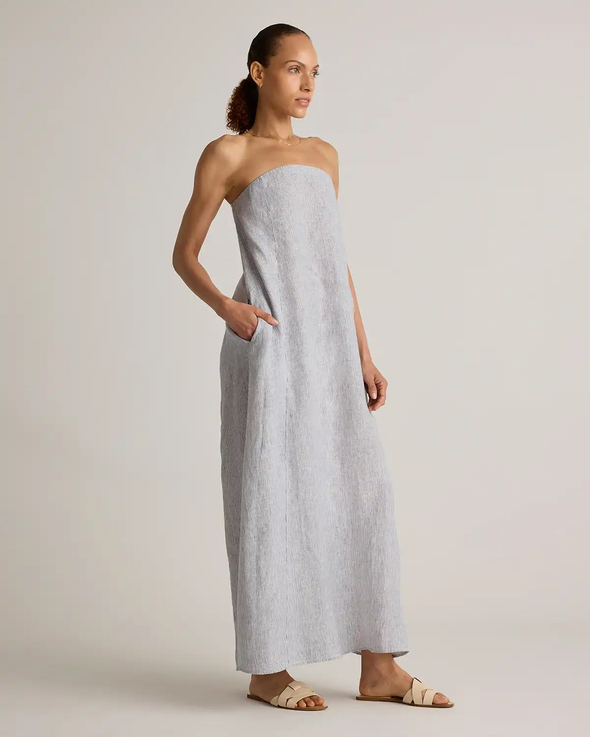100% European Linen Strapless Maxi Dress
