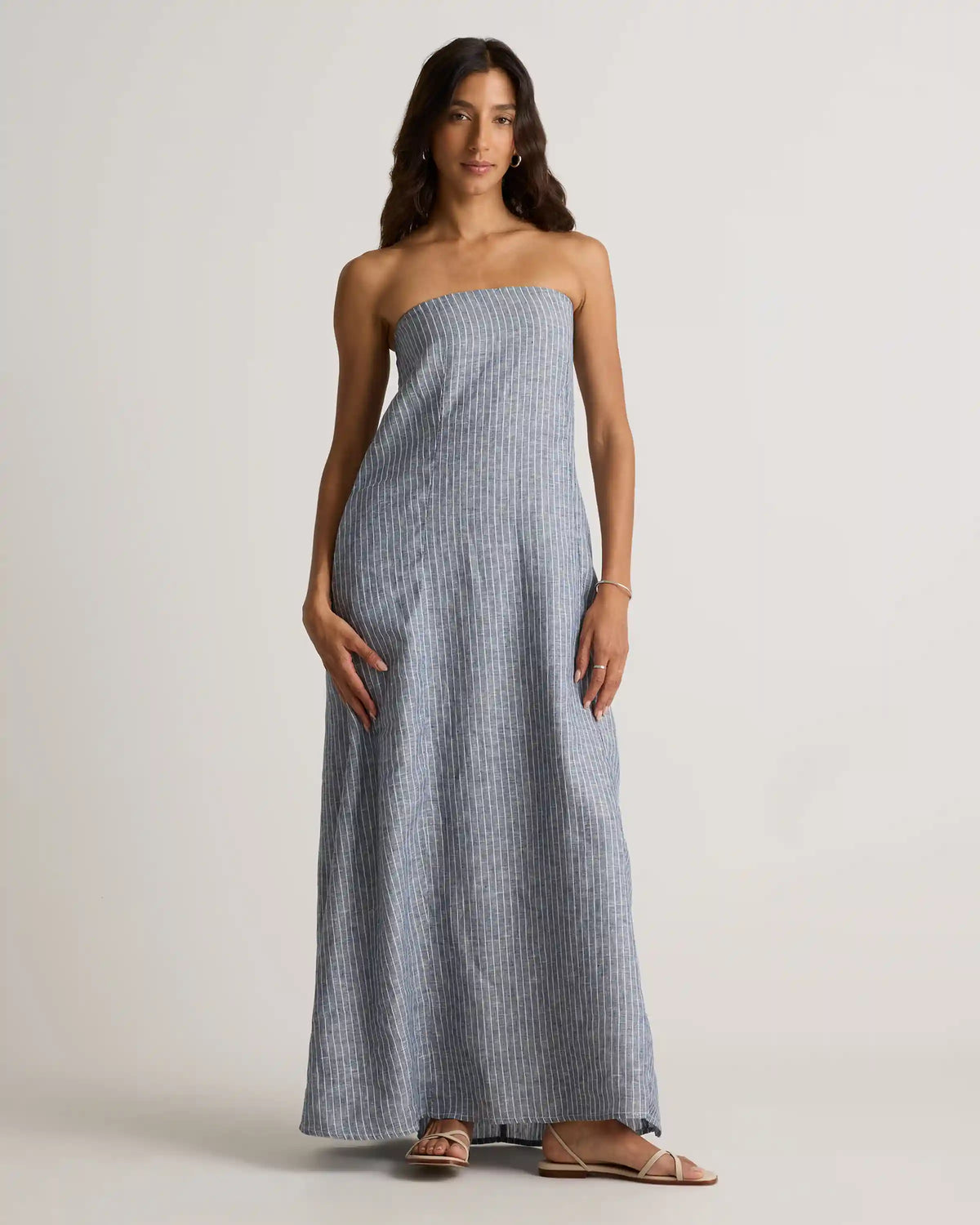 100% European Linen Strapless Maxi Dress