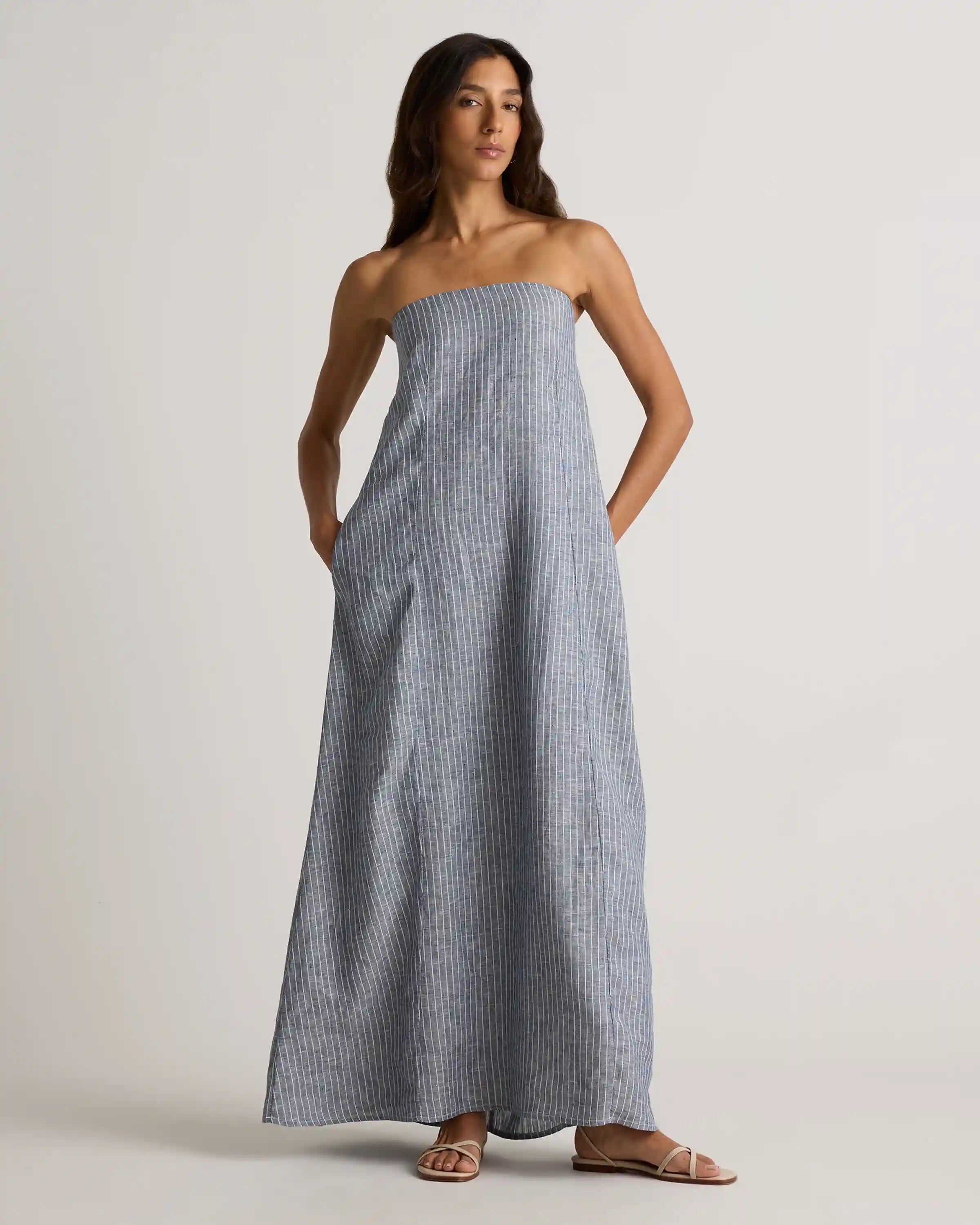 100% European Linen Strapless Maxi Dress
