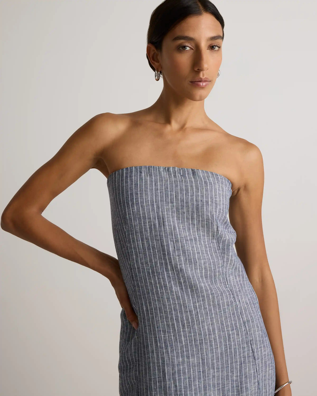 100% European Linen Strapless Maxi Dress