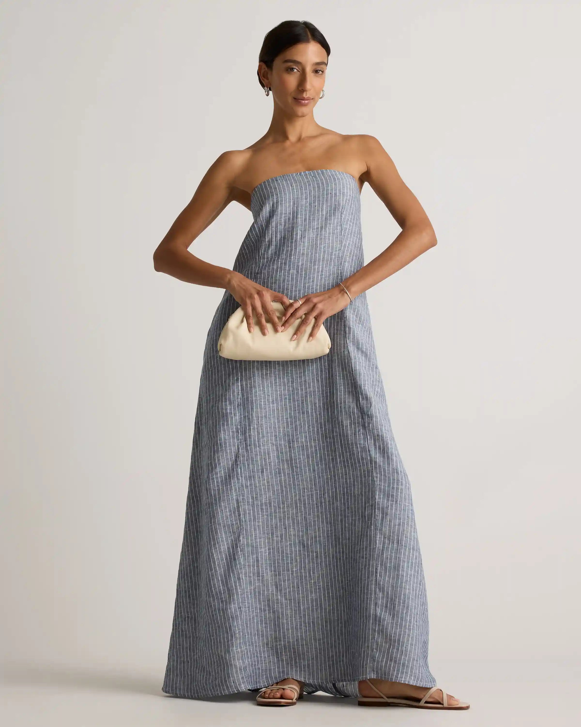 100% European Linen Strapless Maxi Dress