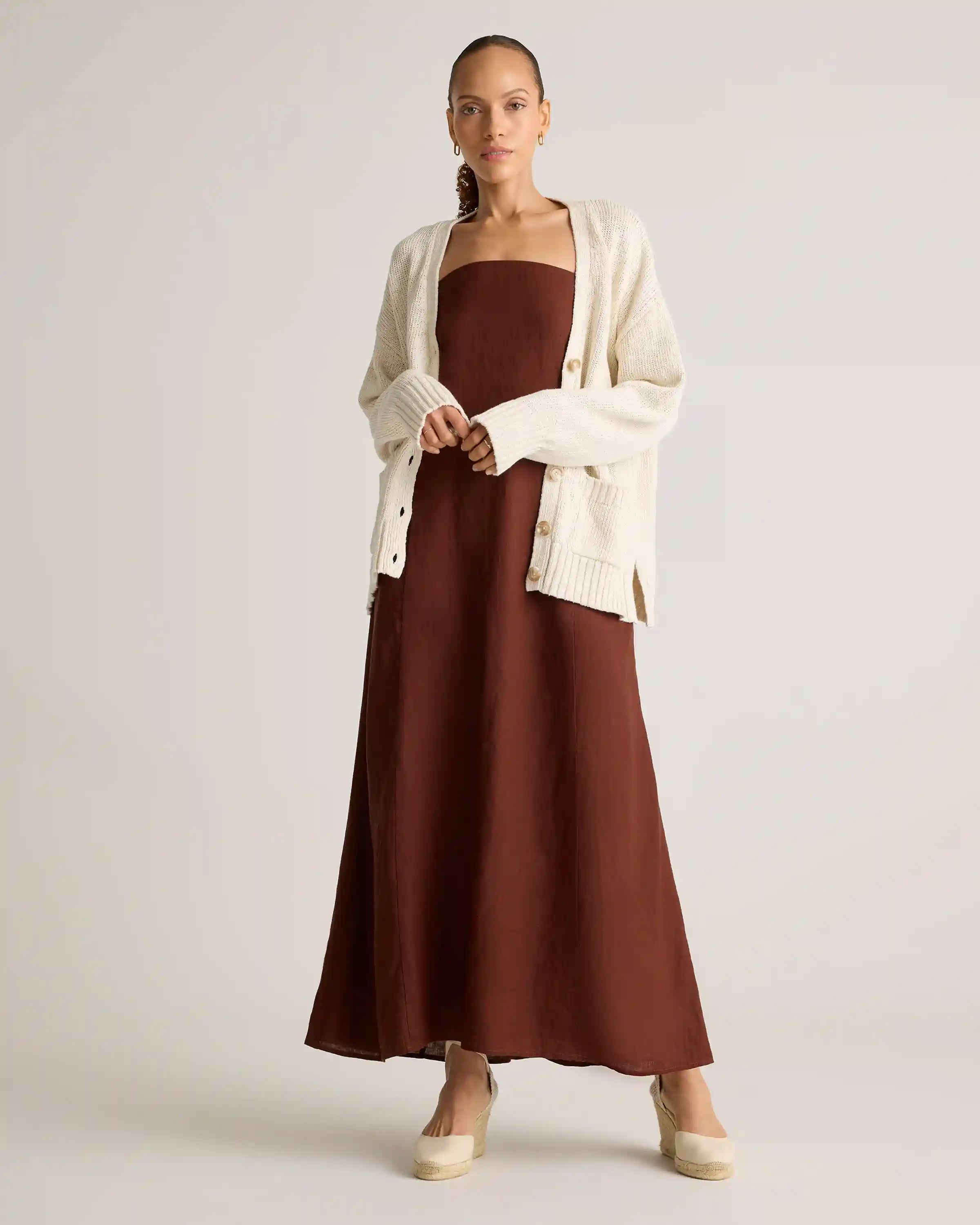 100% European Linen Strapless Maxi Dress