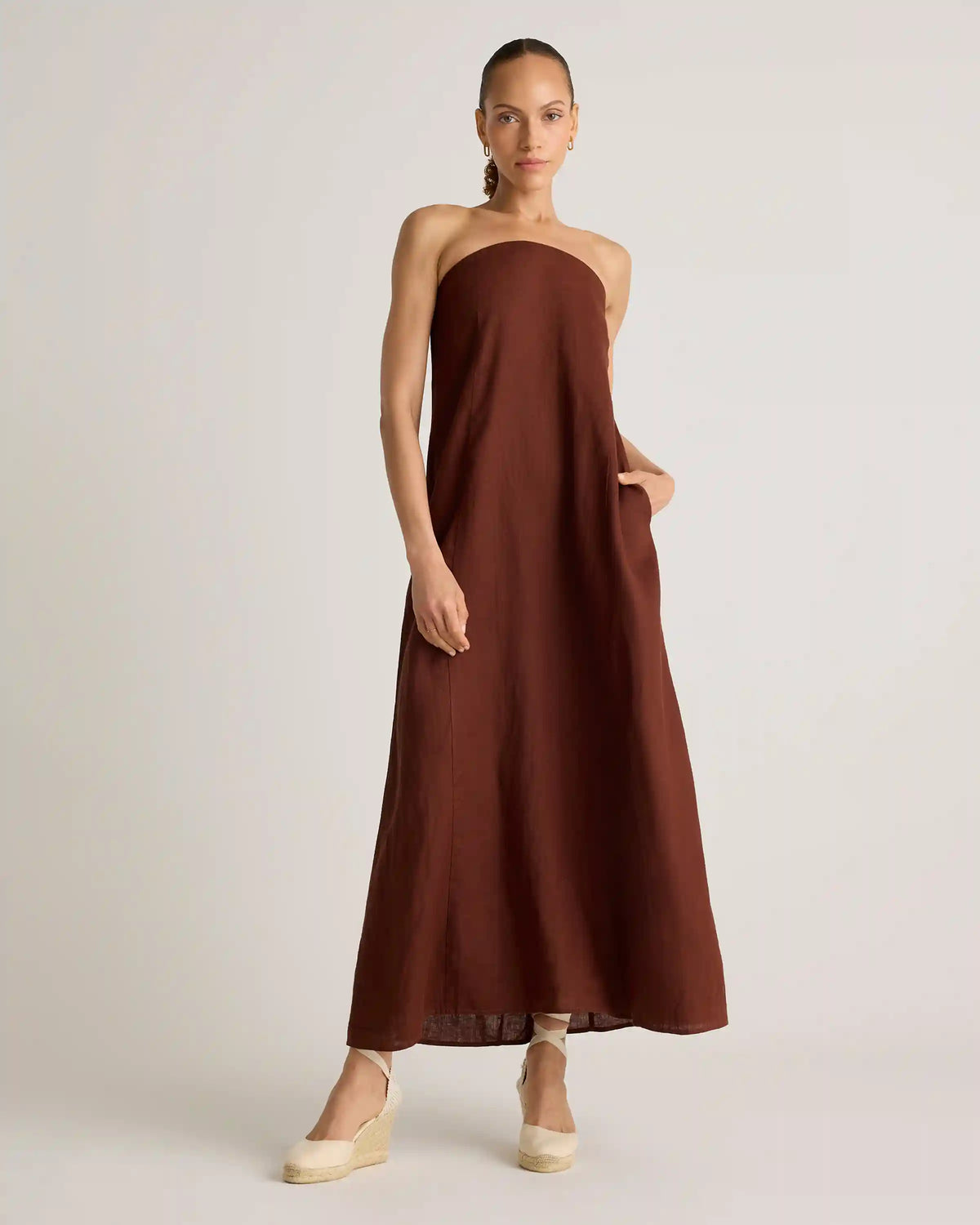 100% European Linen Strapless Maxi Dress