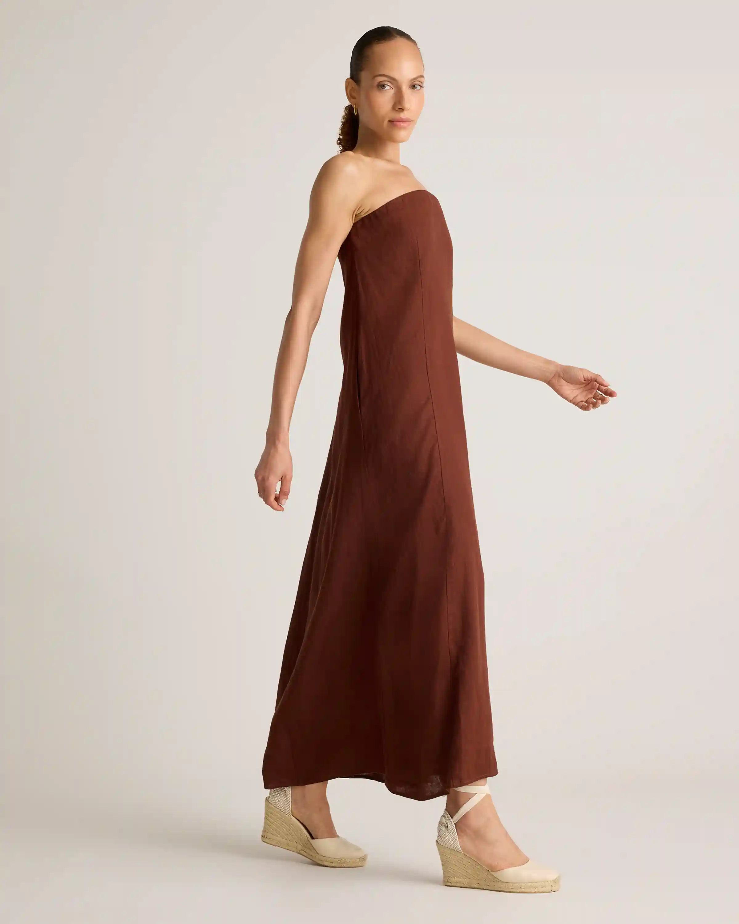 100% European Linen Strapless Maxi Dress