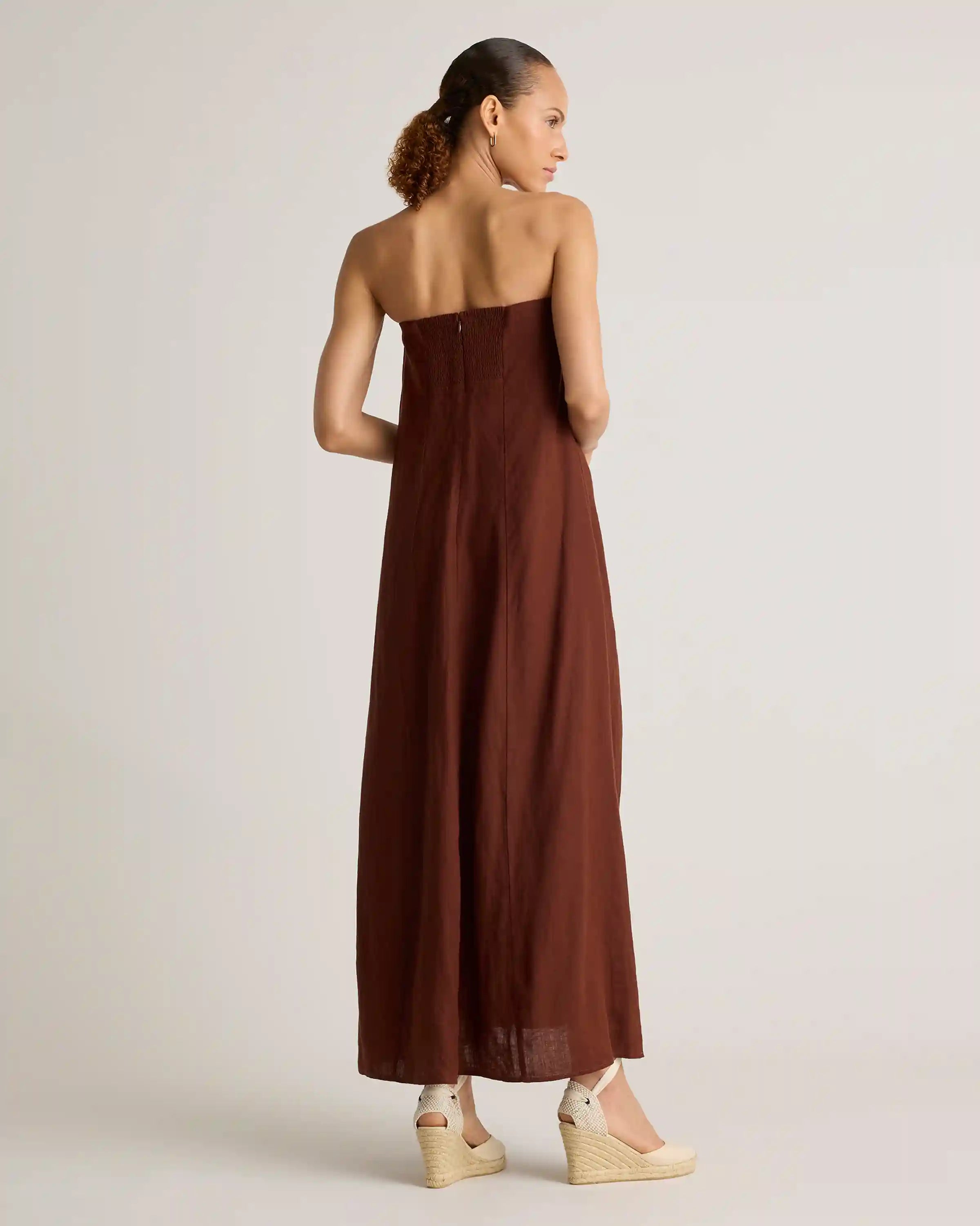 100% European Linen Strapless Maxi Dress