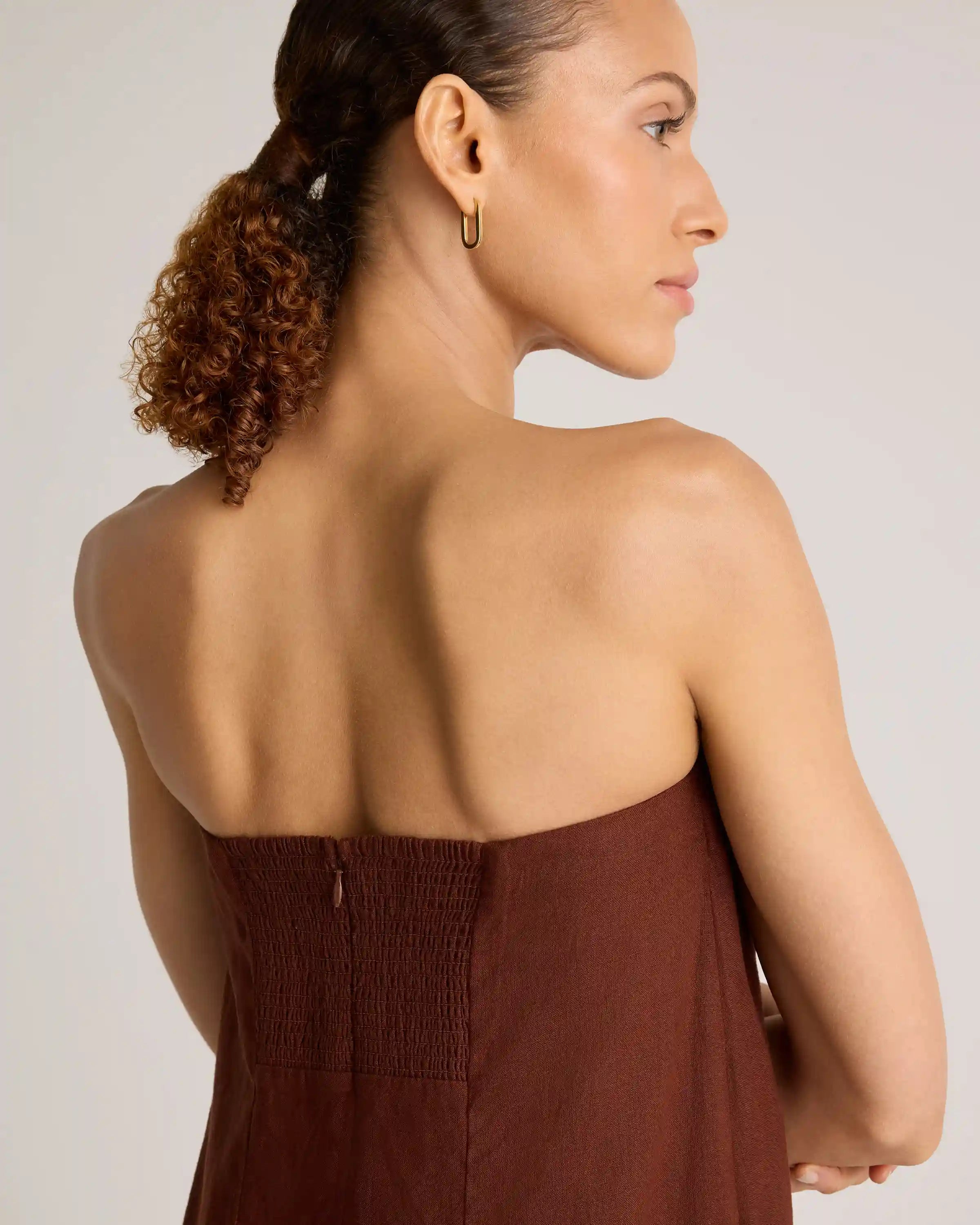 100% European Linen Strapless Maxi Dress