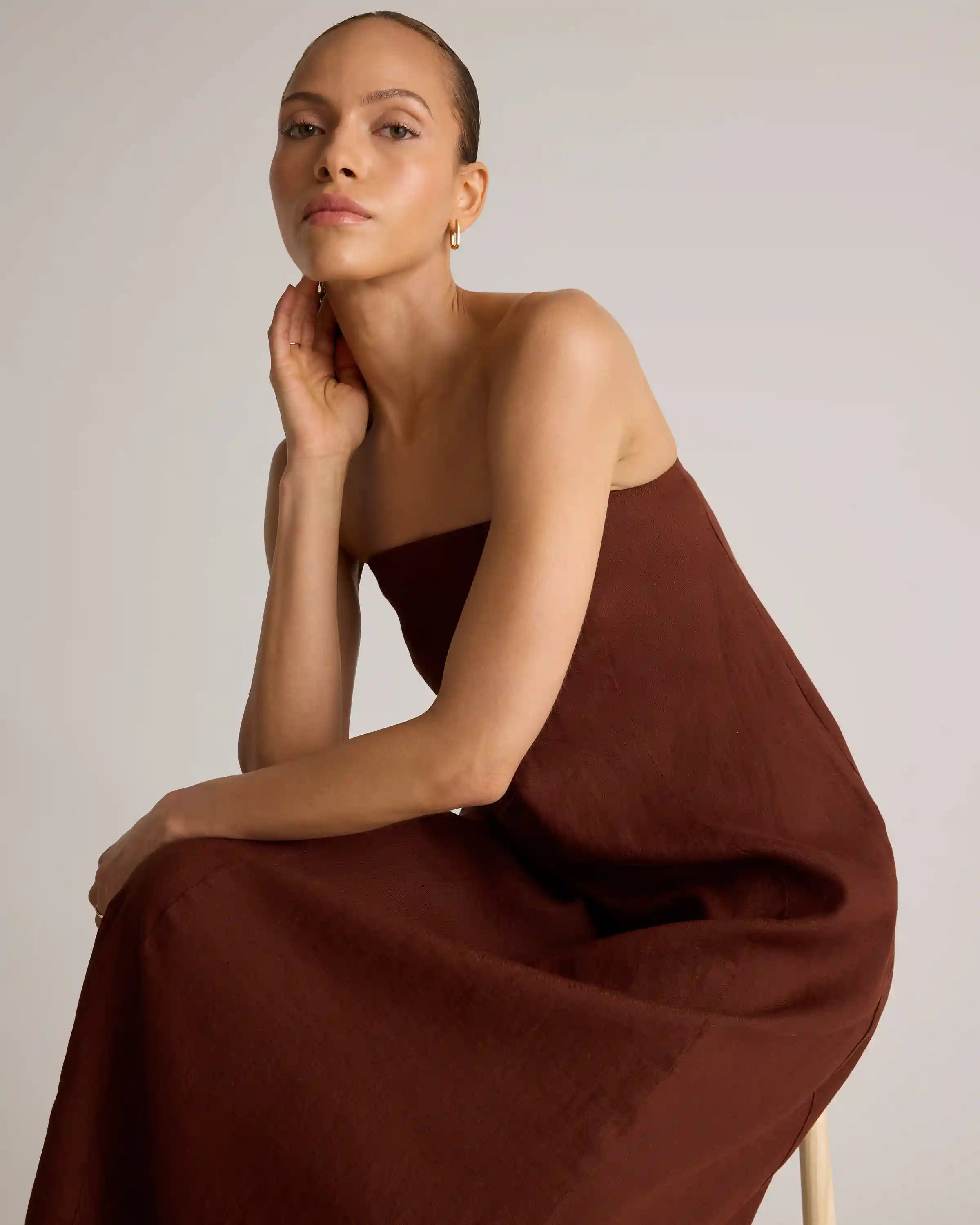 100% European Linen Strapless Maxi Dress