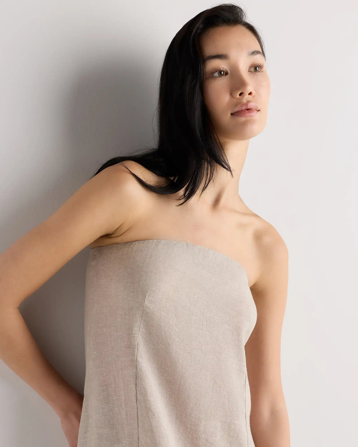 100% European Linen Strapless Maxi Dress