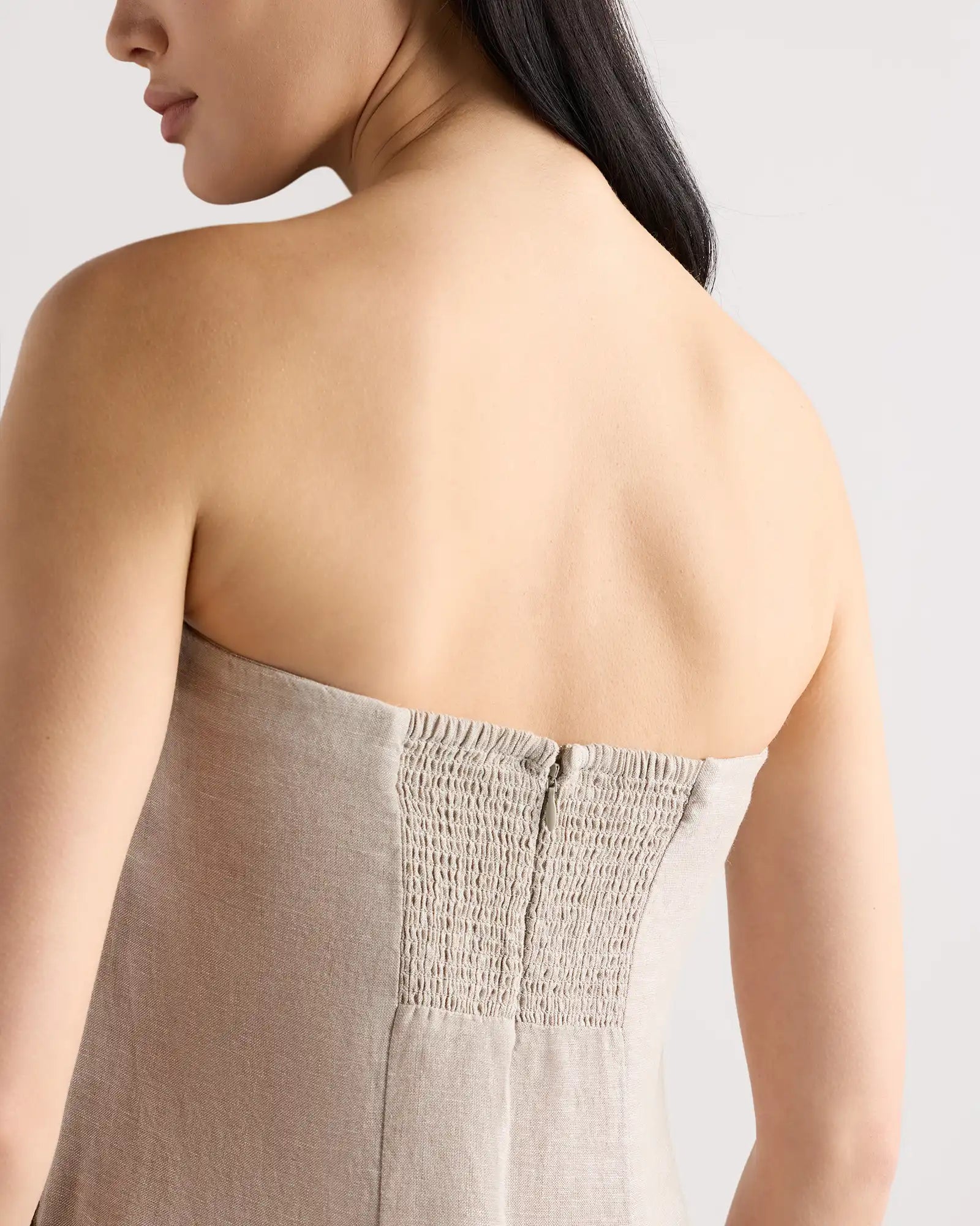 100% European Linen Strapless Maxi Dress