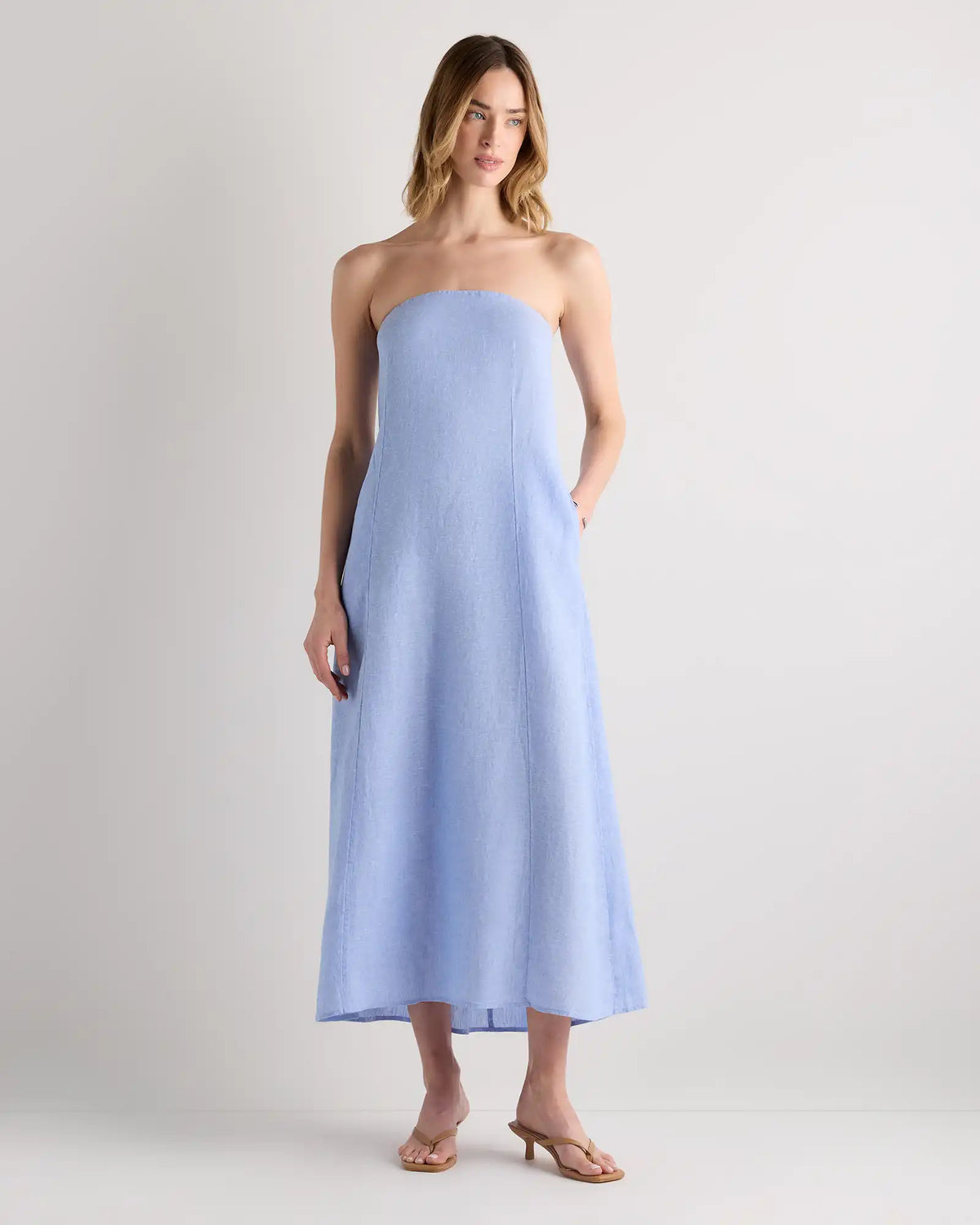100% European Linen Strapless Maxi Dress