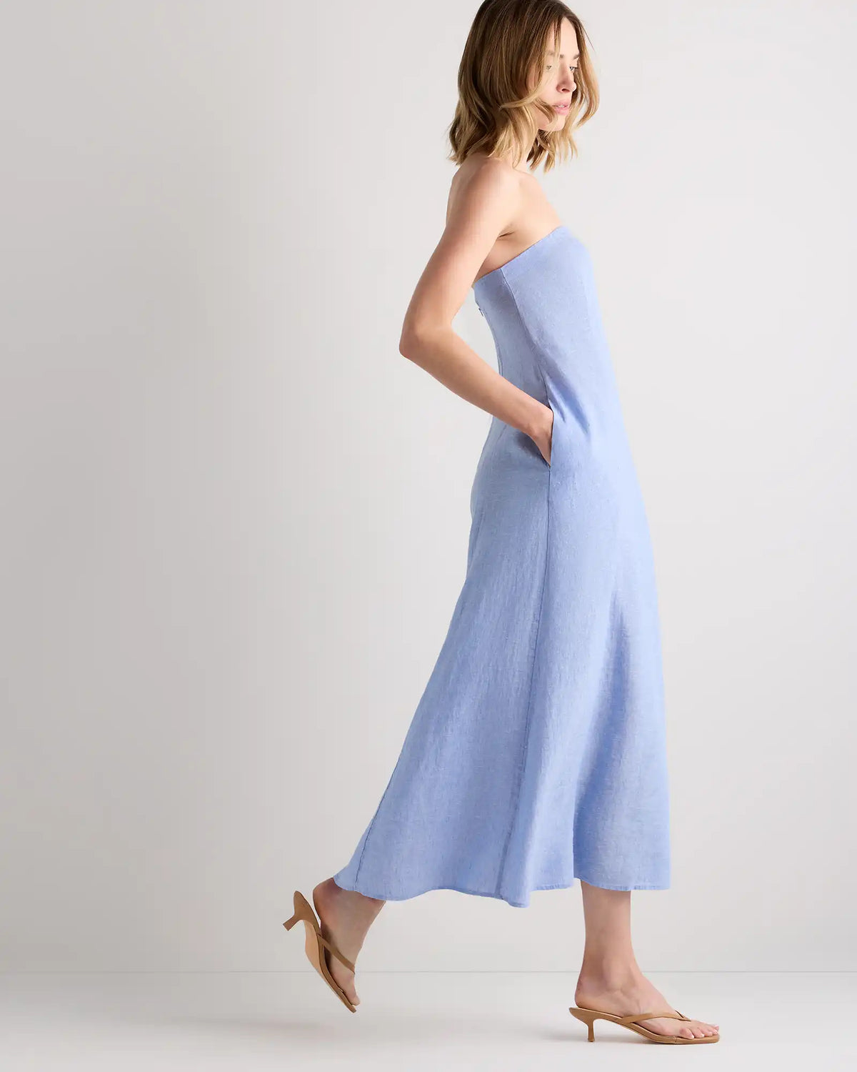 100% European Linen Strapless Maxi Dress