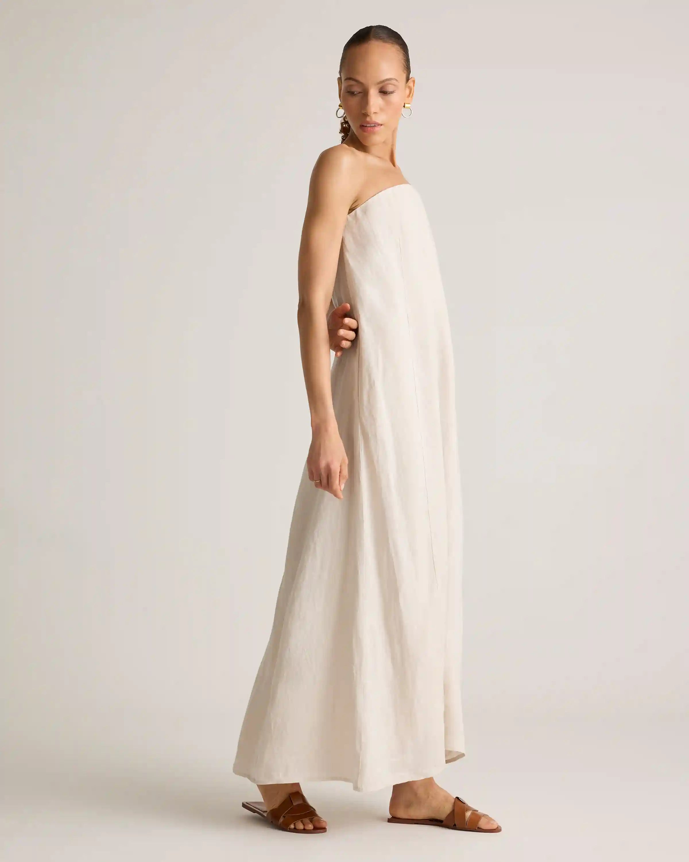 100% European Linen Strapless Maxi Dress