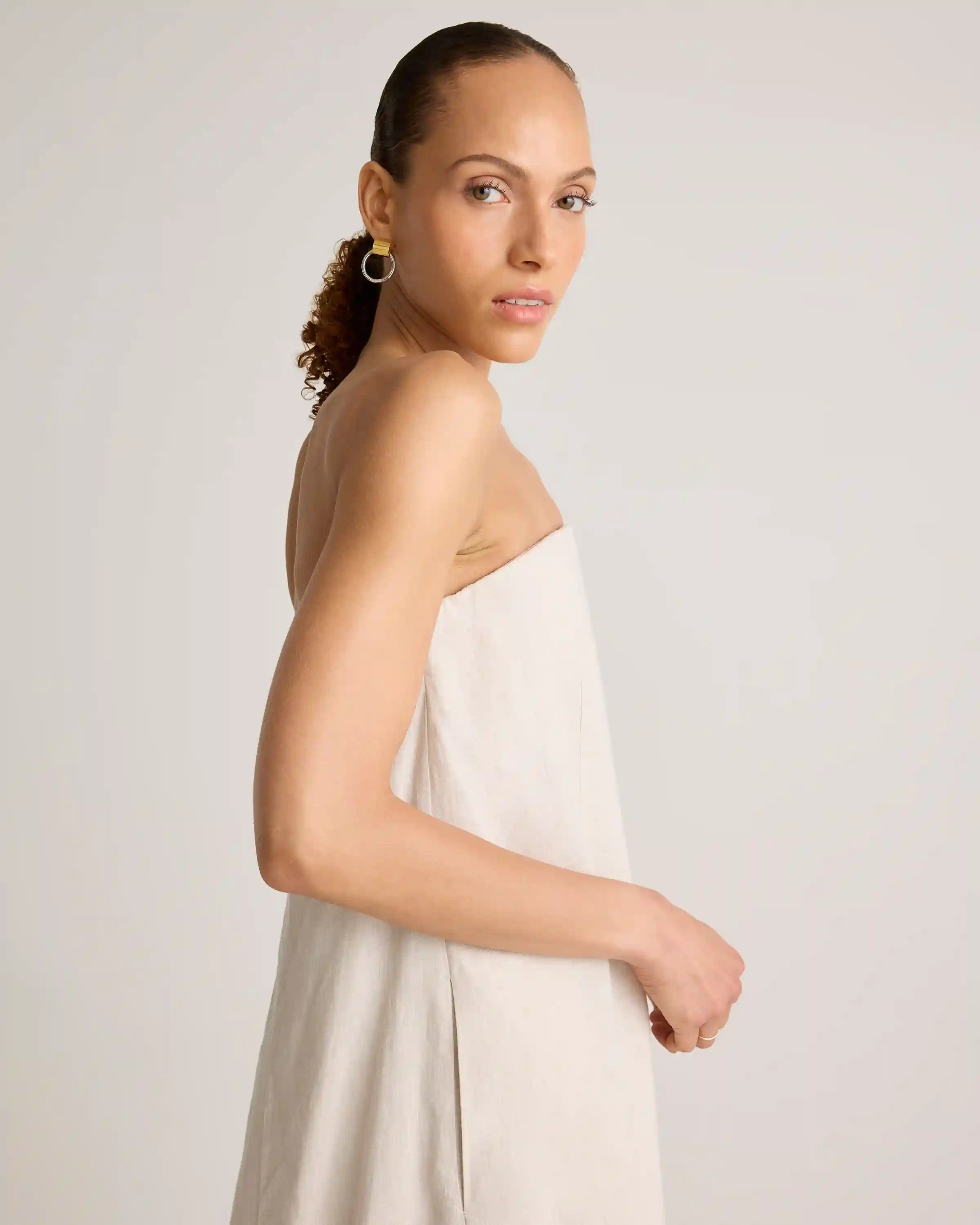 100% European Linen Strapless Maxi Dress