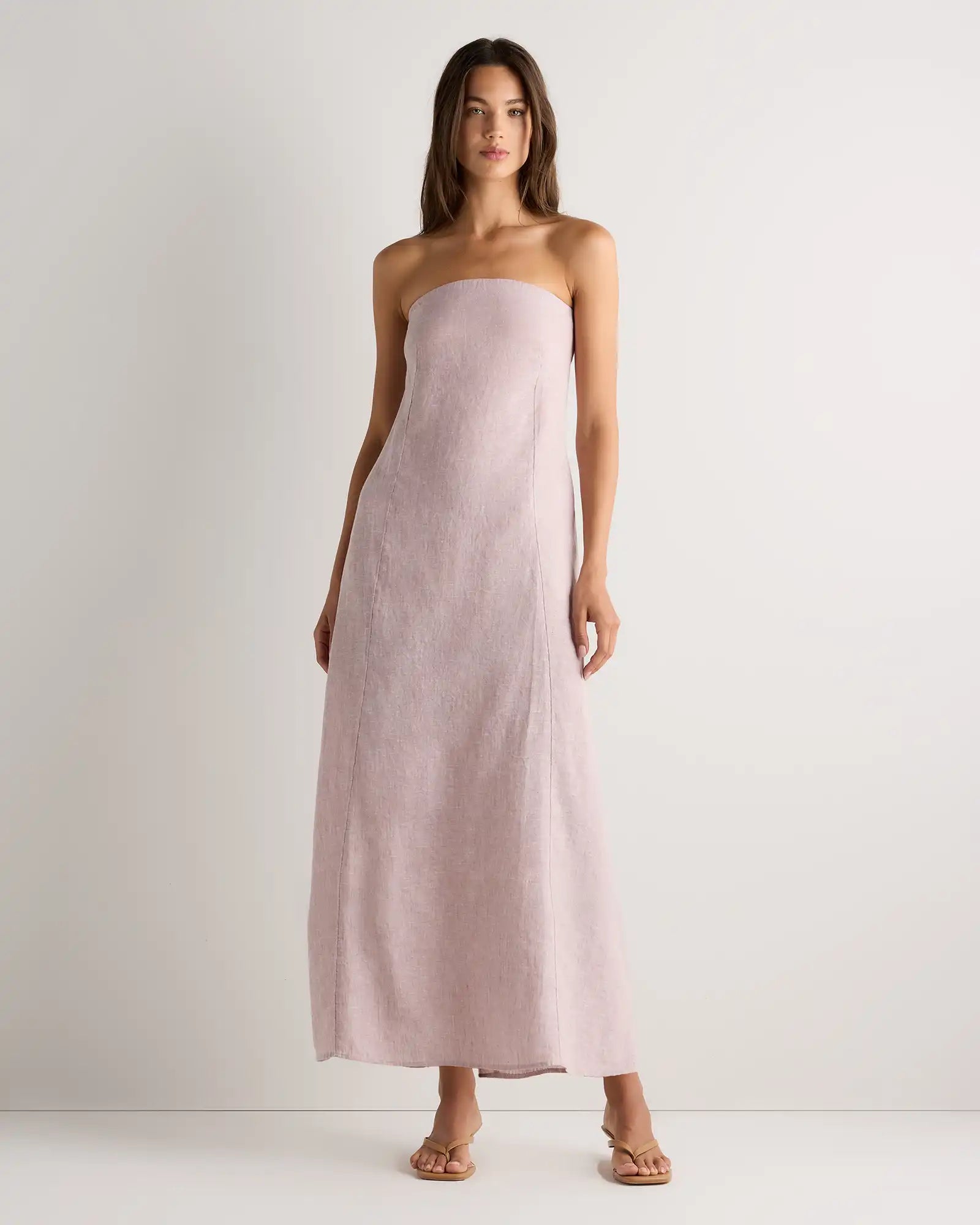 100% European Linen Strapless Maxi Dress