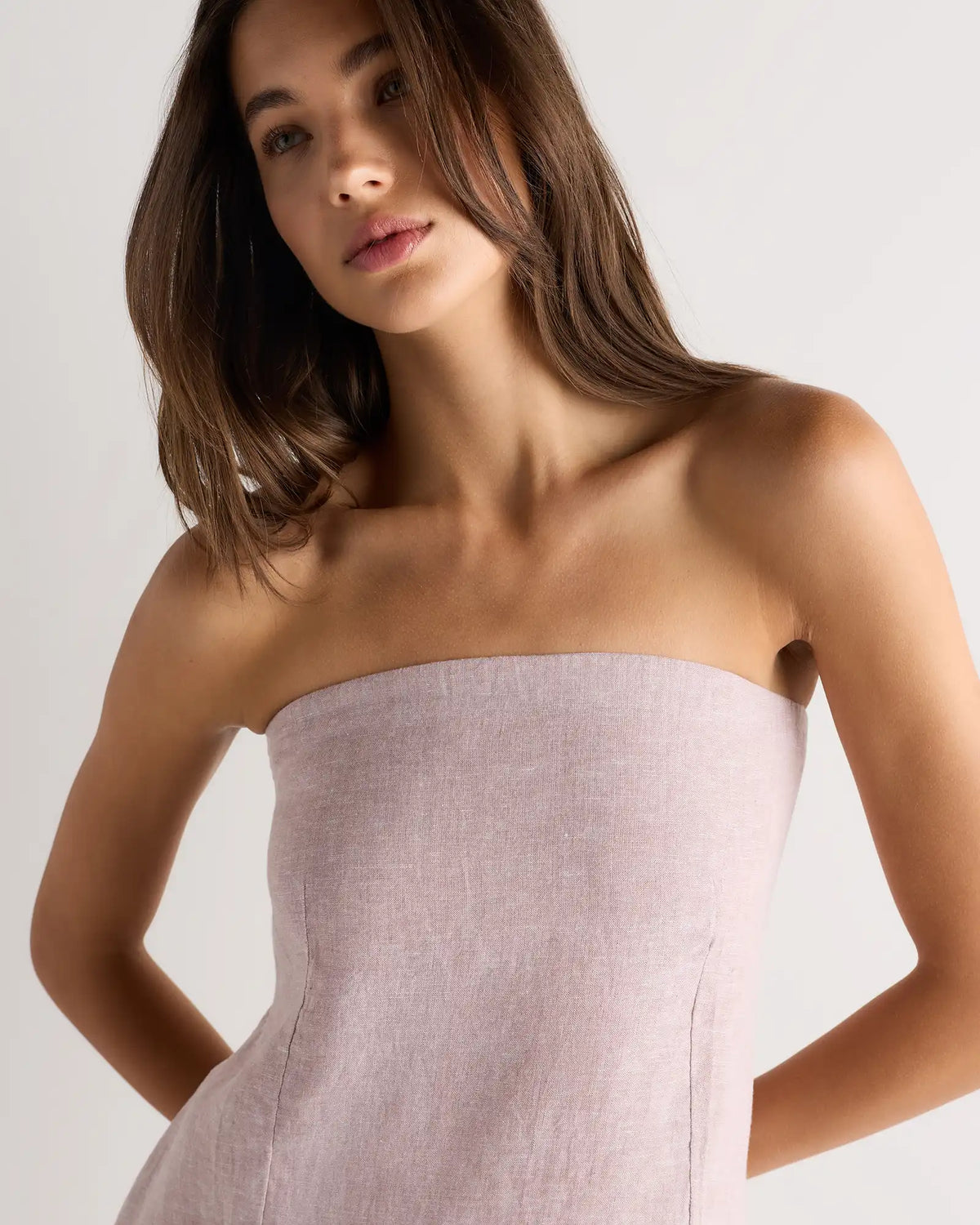100% European Linen Strapless Maxi Dress