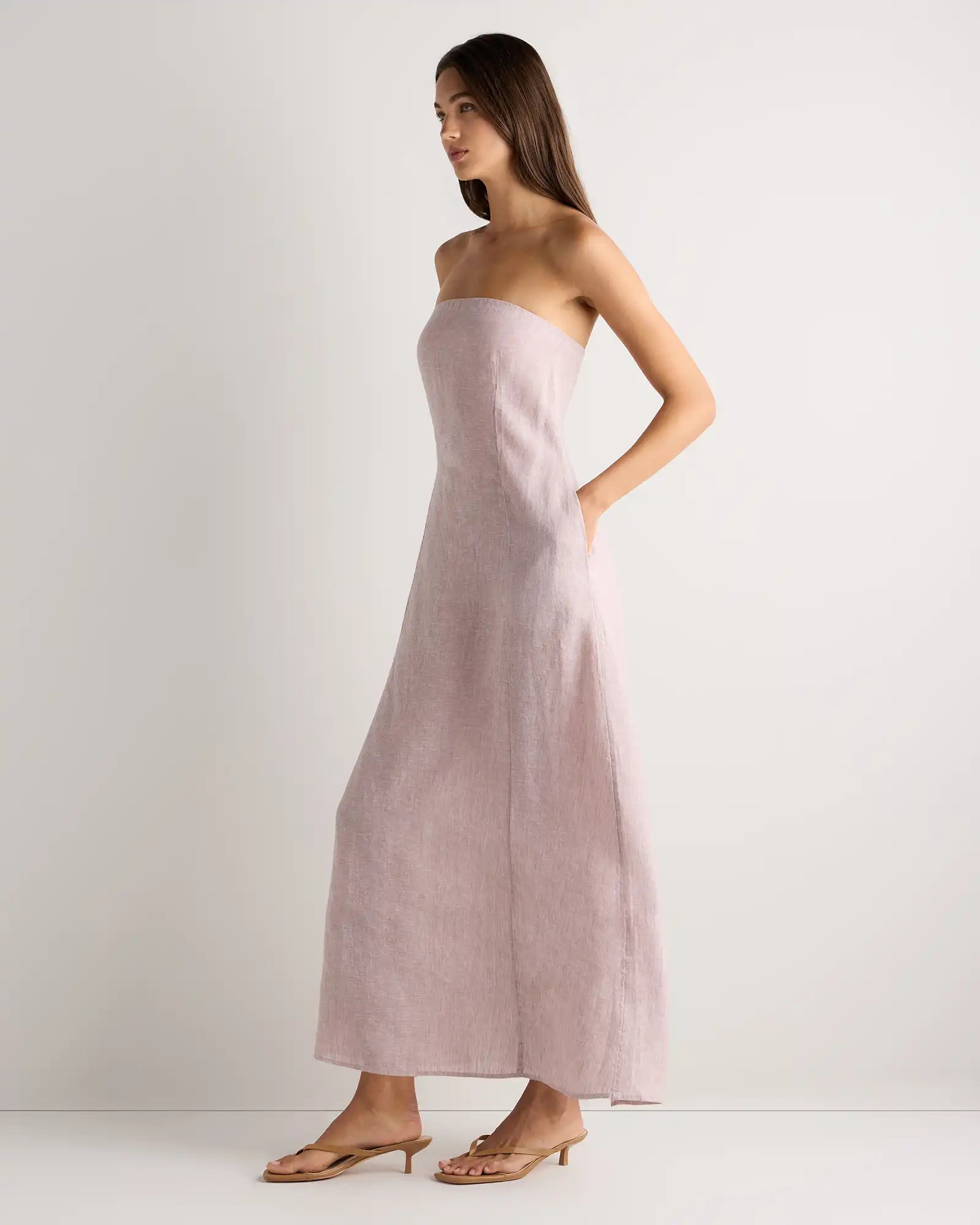 100% European Linen Strapless Maxi Dress