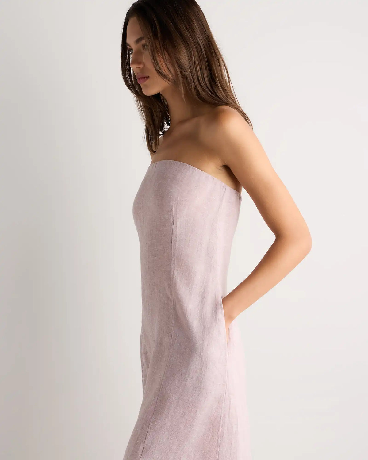 100% European Linen Strapless Maxi Dress