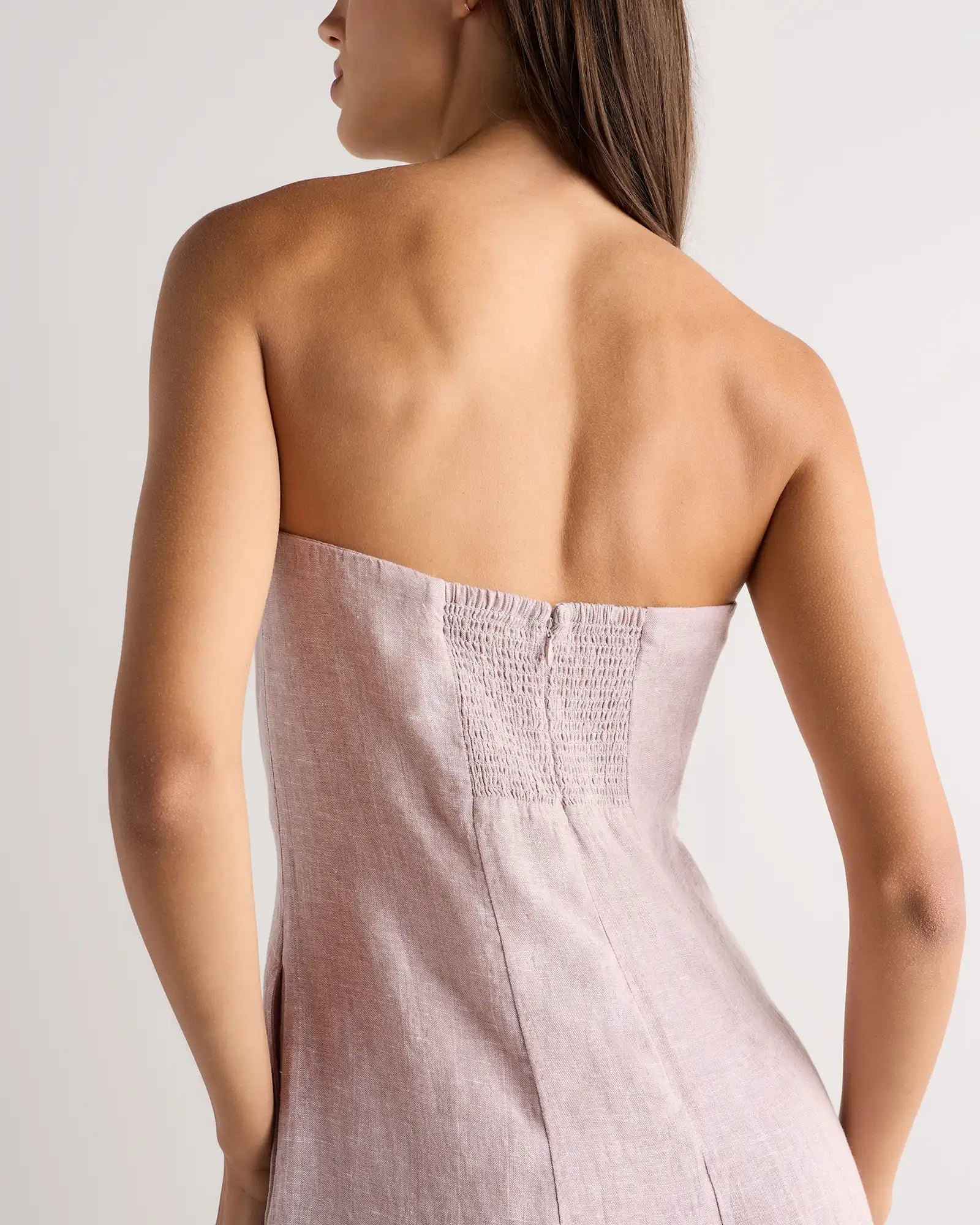 100% European Linen Strapless Maxi Dress