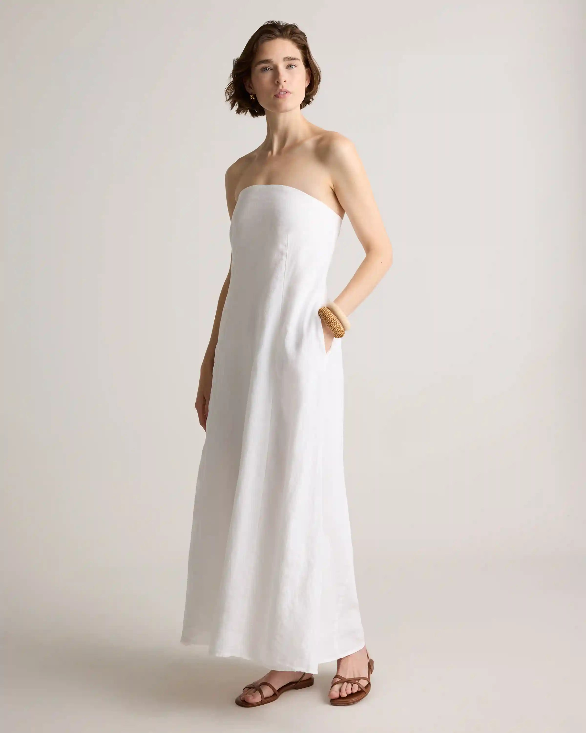 100% European Linen Strapless Maxi Dress