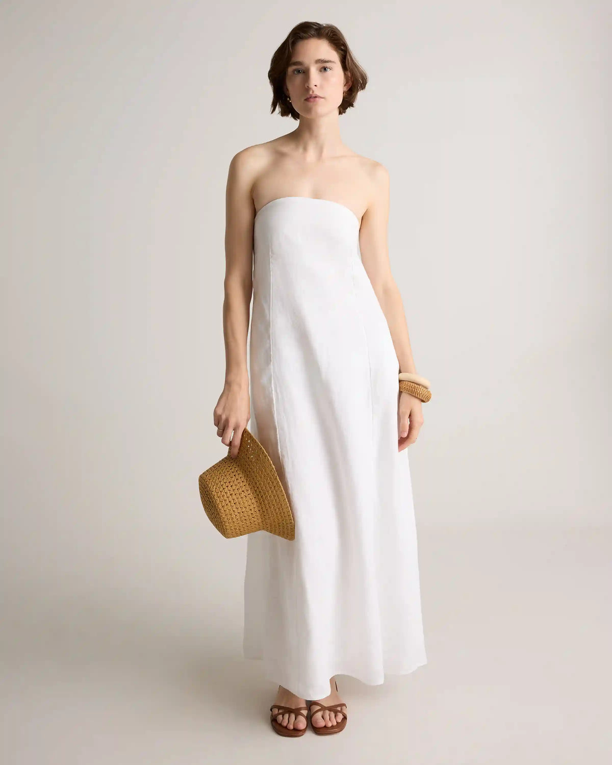 100% European Linen Strapless Maxi Dress