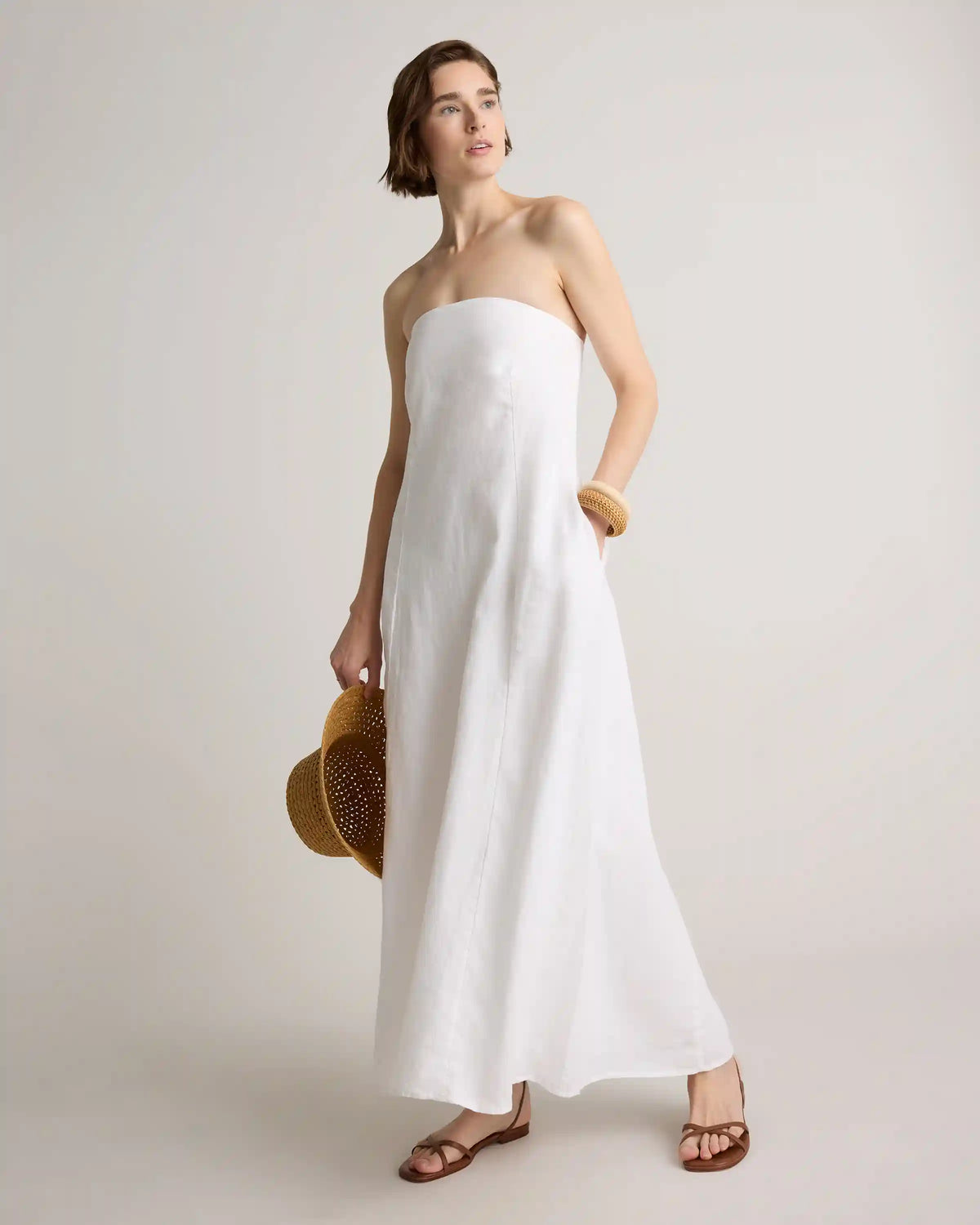 100% European Linen Strapless Maxi Dress