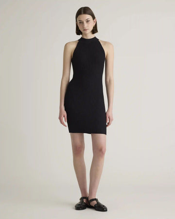 High Neck Ribbed Knit Mini Dress