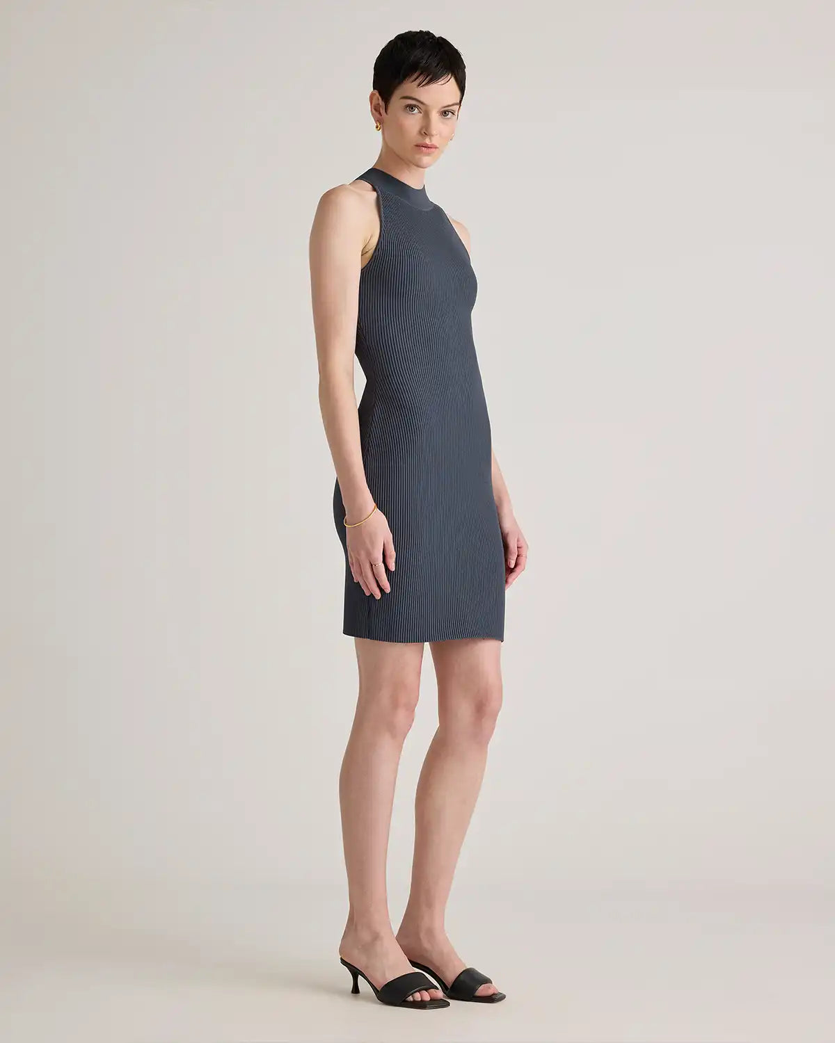High Neck Ribbed Knit Mini Dress