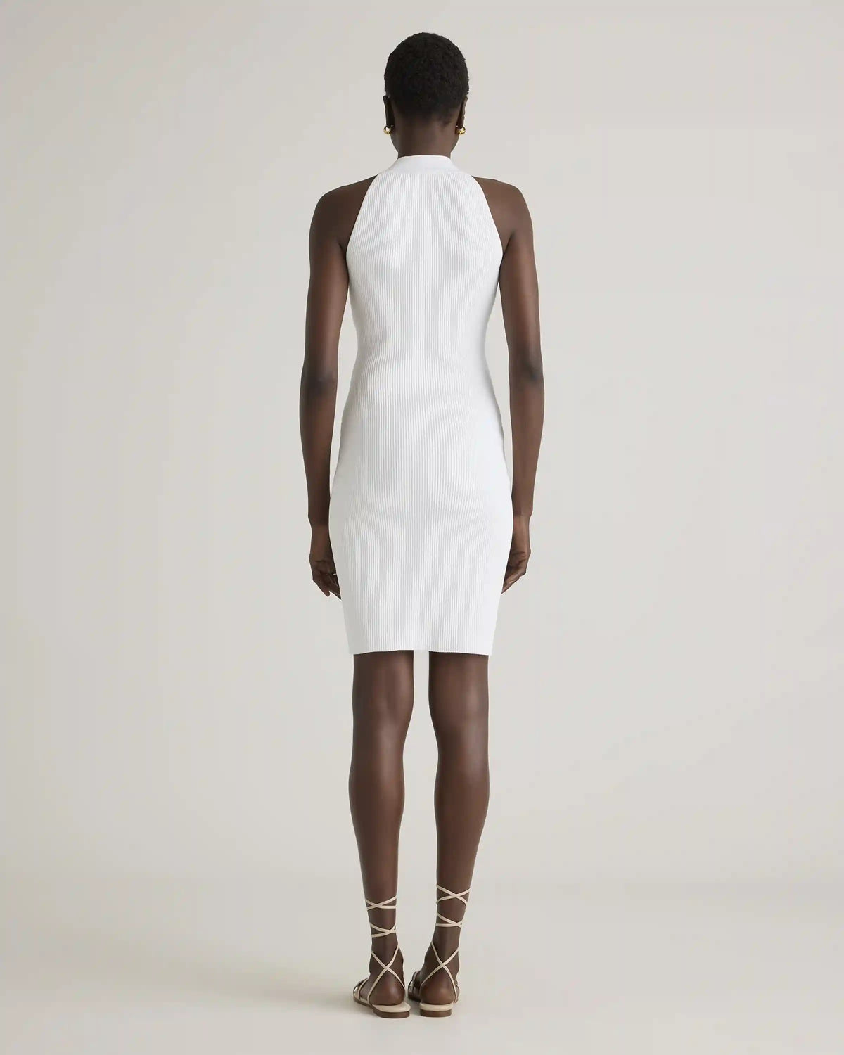 High Neck Ribbed Knit Mini Dress