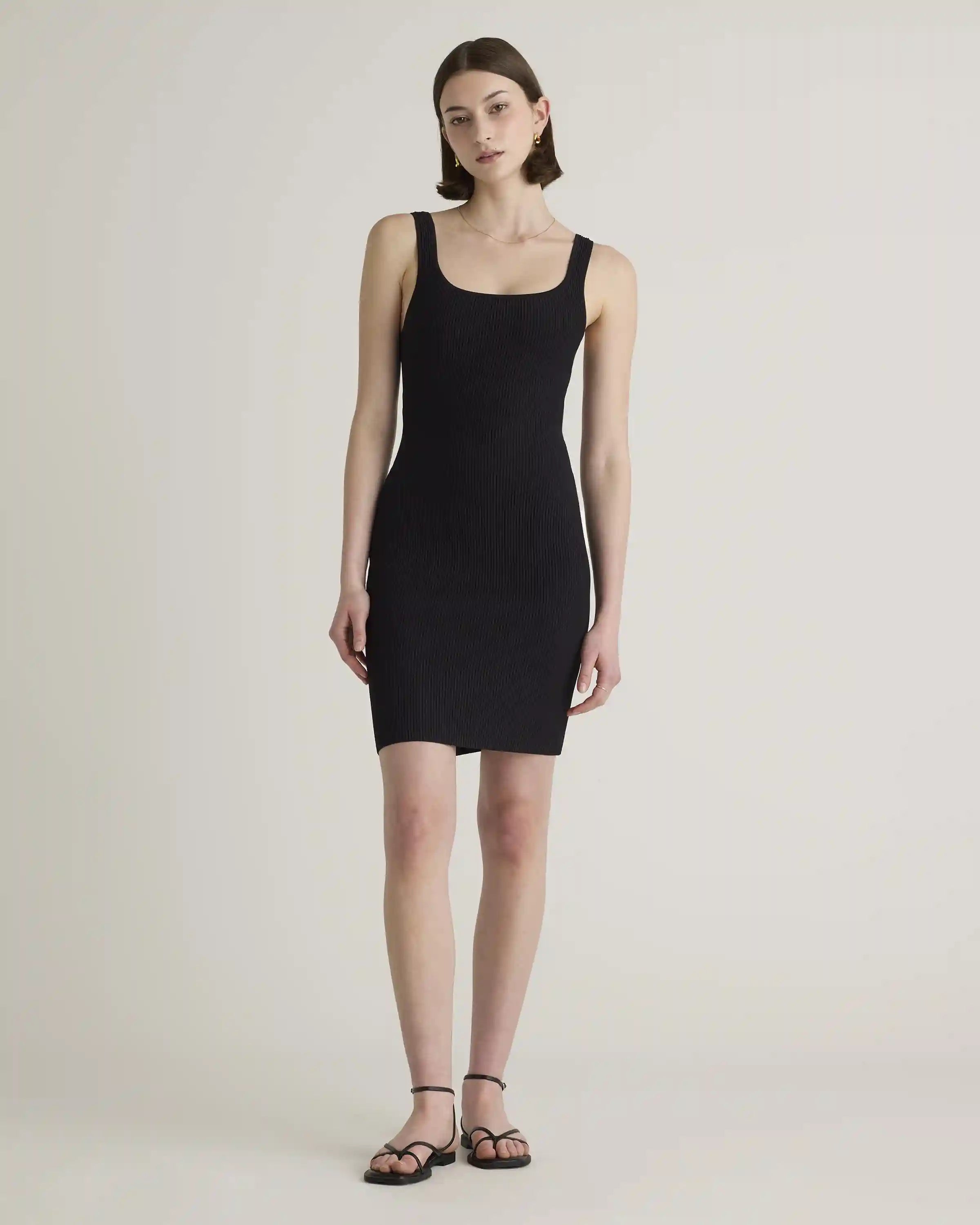 Square Neck Ribbed Knit Mini Dress