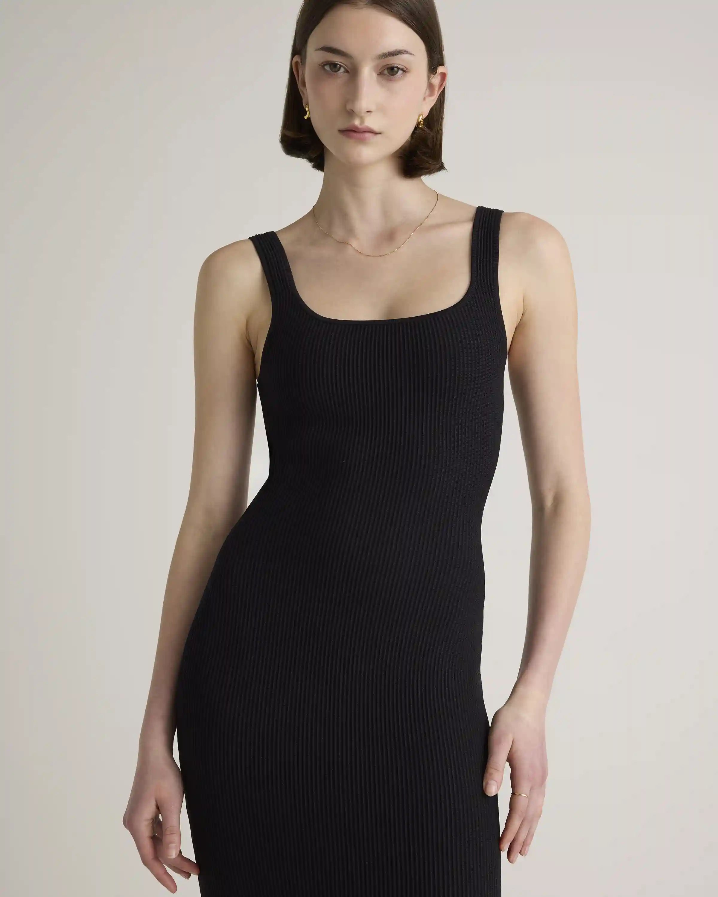 Square Neck Ribbed Knit Mini Dress