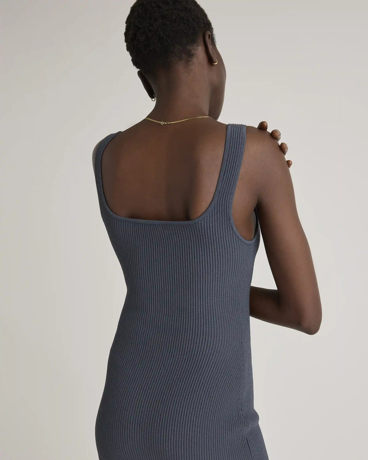 Square Neck Ribbed Knit Mini Dress