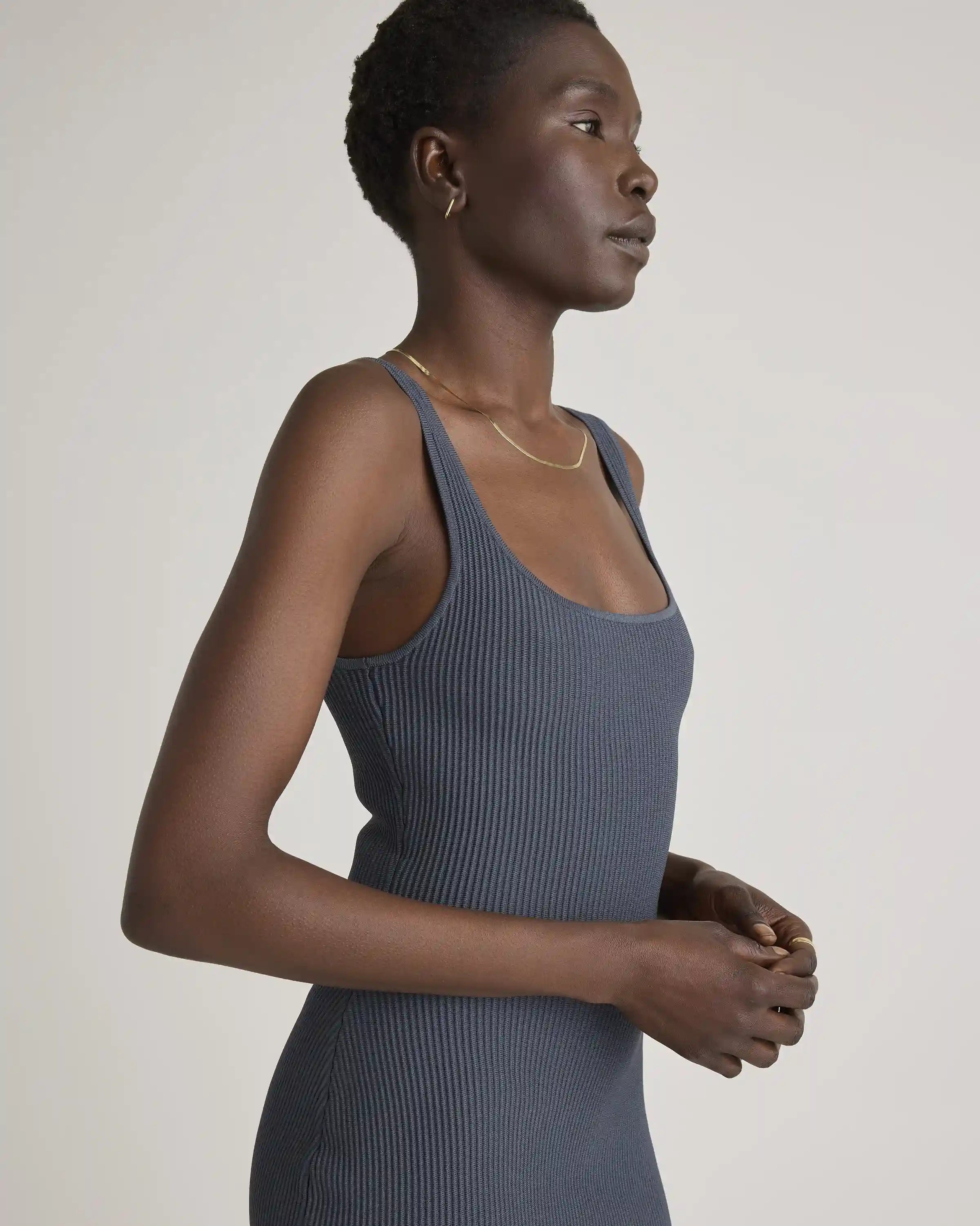 Square Neck Ribbed Knit Mini Dress