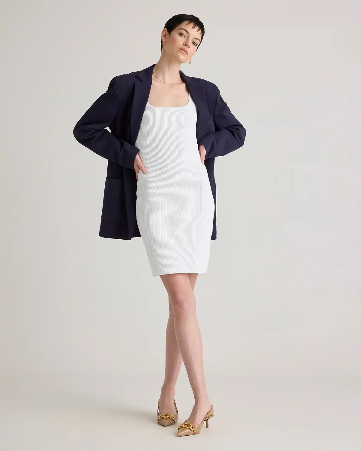 Square Neck Ribbed Knit Mini Dress