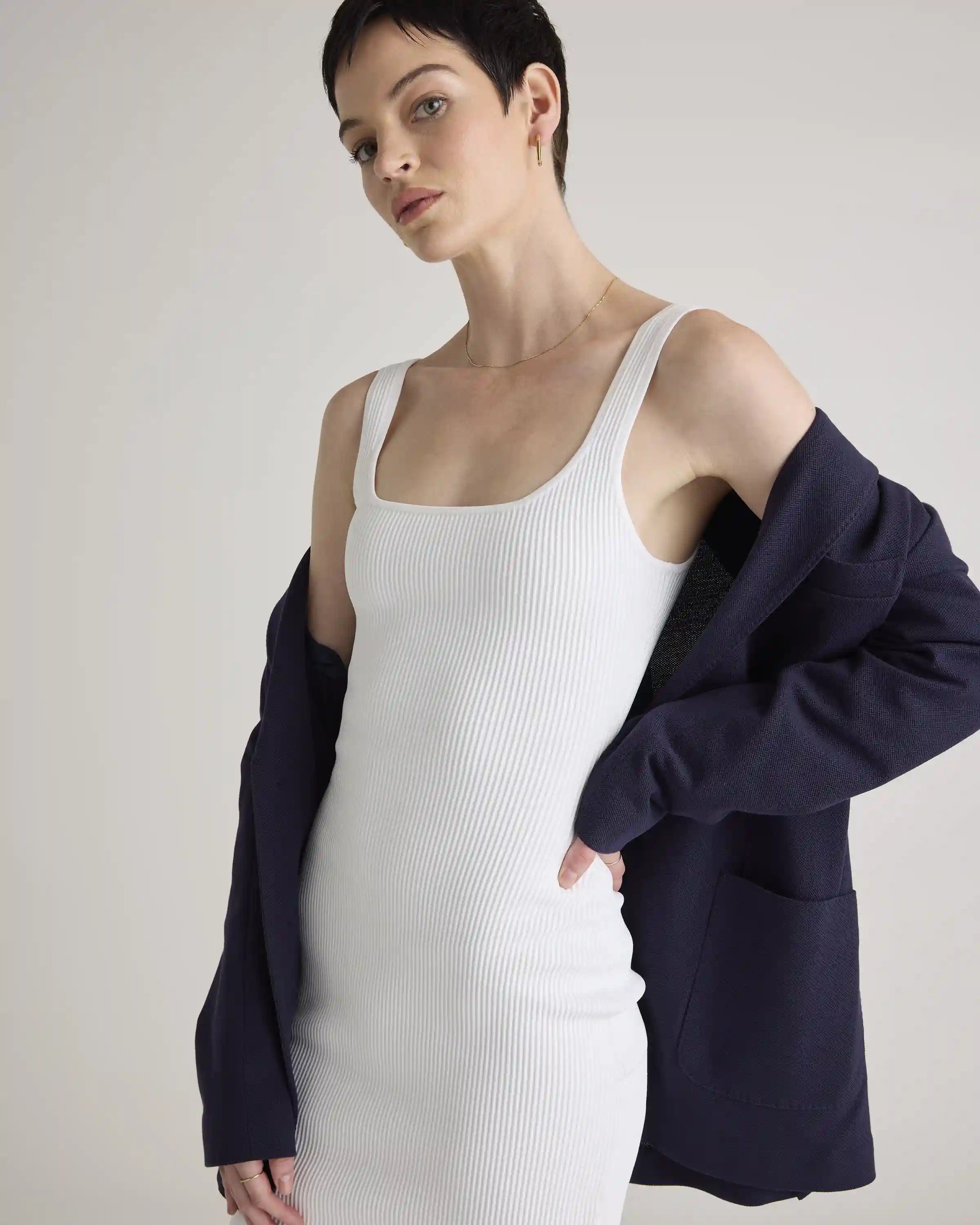 Square Neck Ribbed Knit Mini Dress