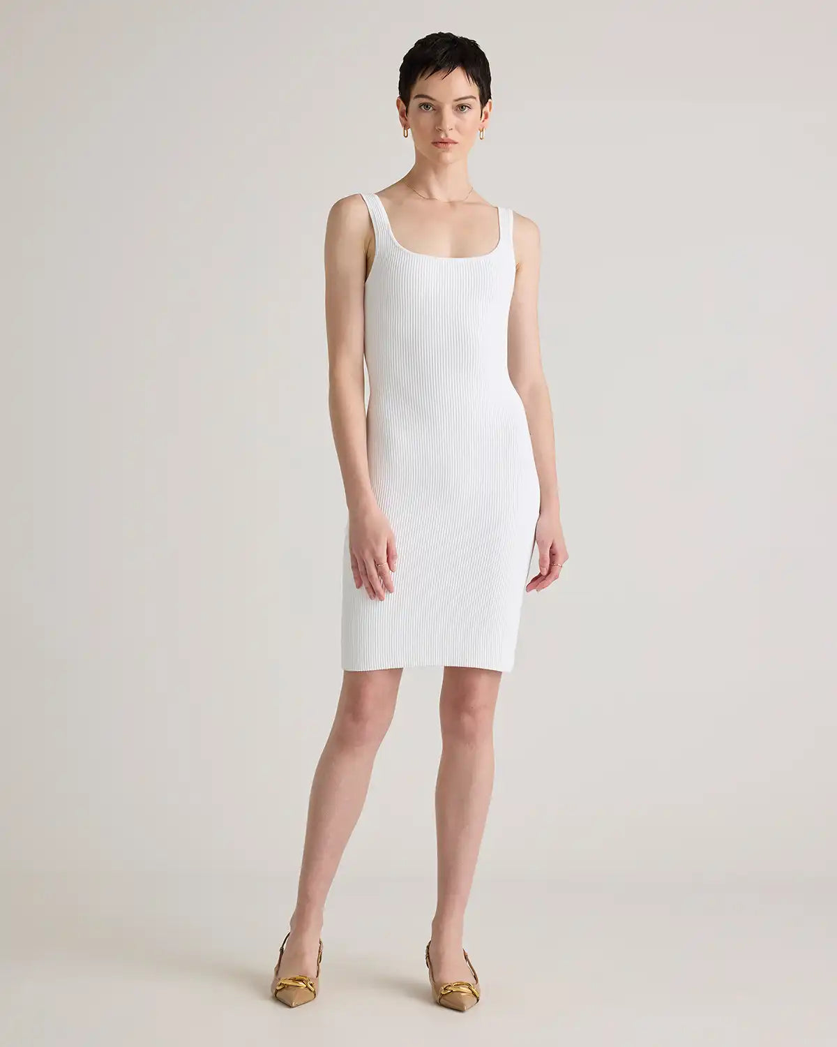 Square Neck Ribbed Knit Mini Dress