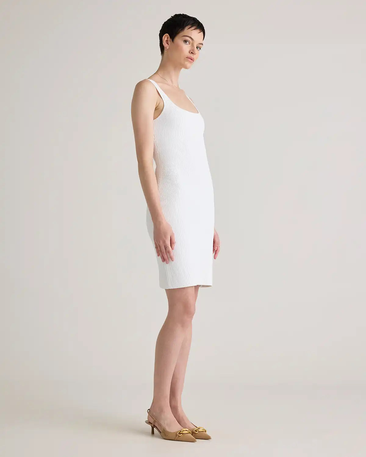 Square Neck Ribbed Knit Mini Dress