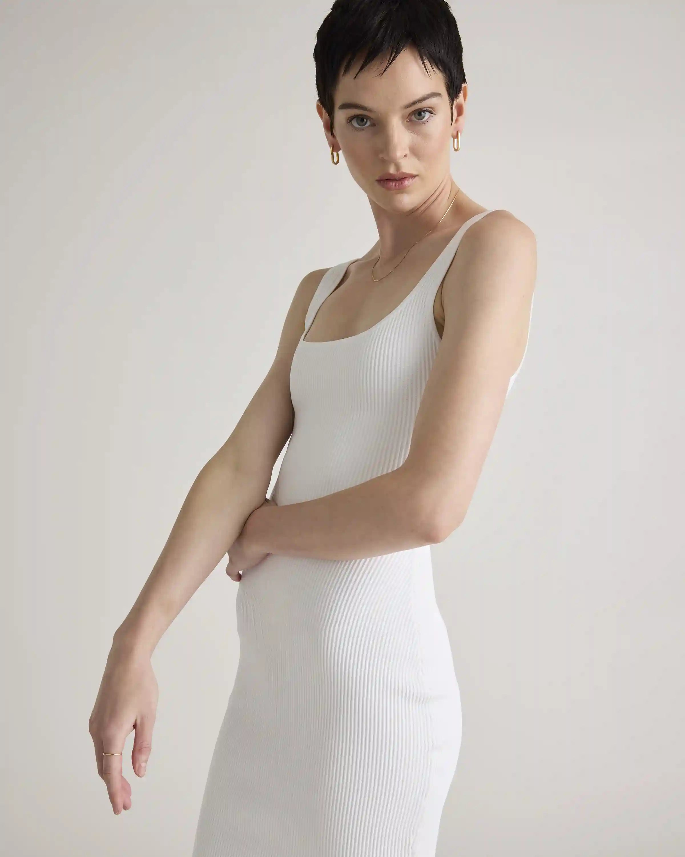 Square Neck Ribbed Knit Mini Dress