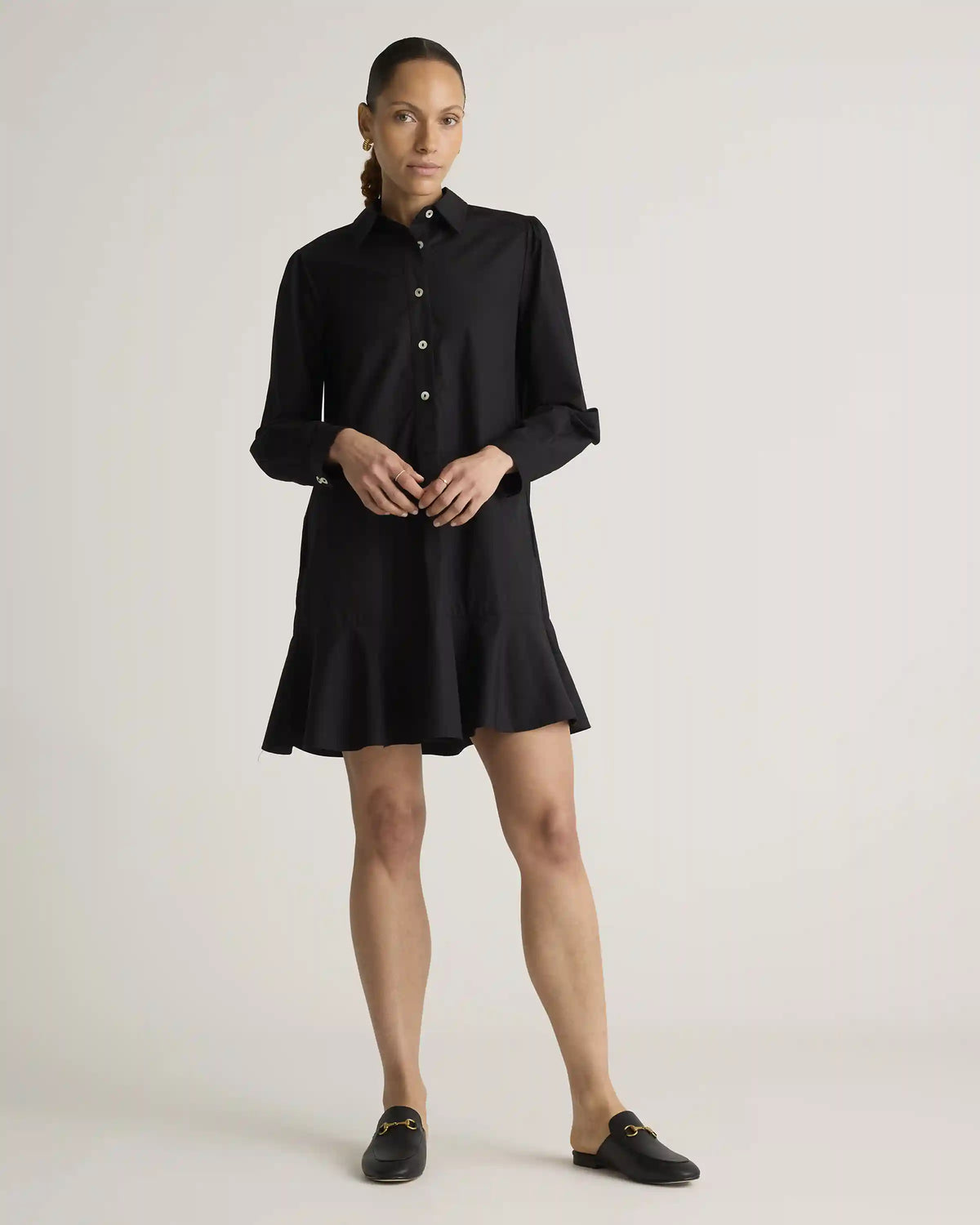 100% Organic Cotton Poplin Drop Waist Shirt Dress