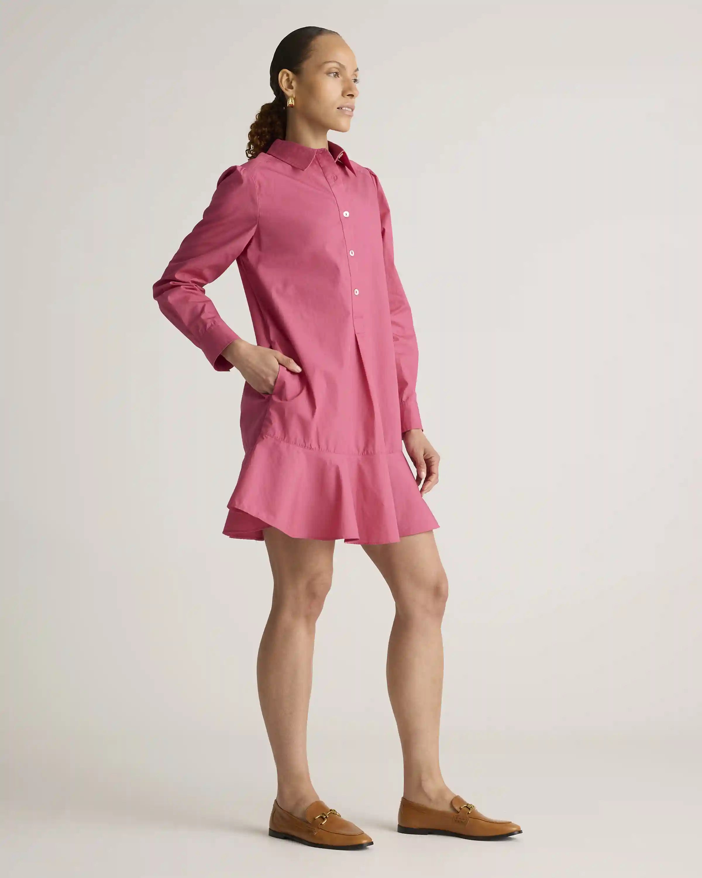 100% Organic Cotton Poplin Drop Waist Shirt Dress