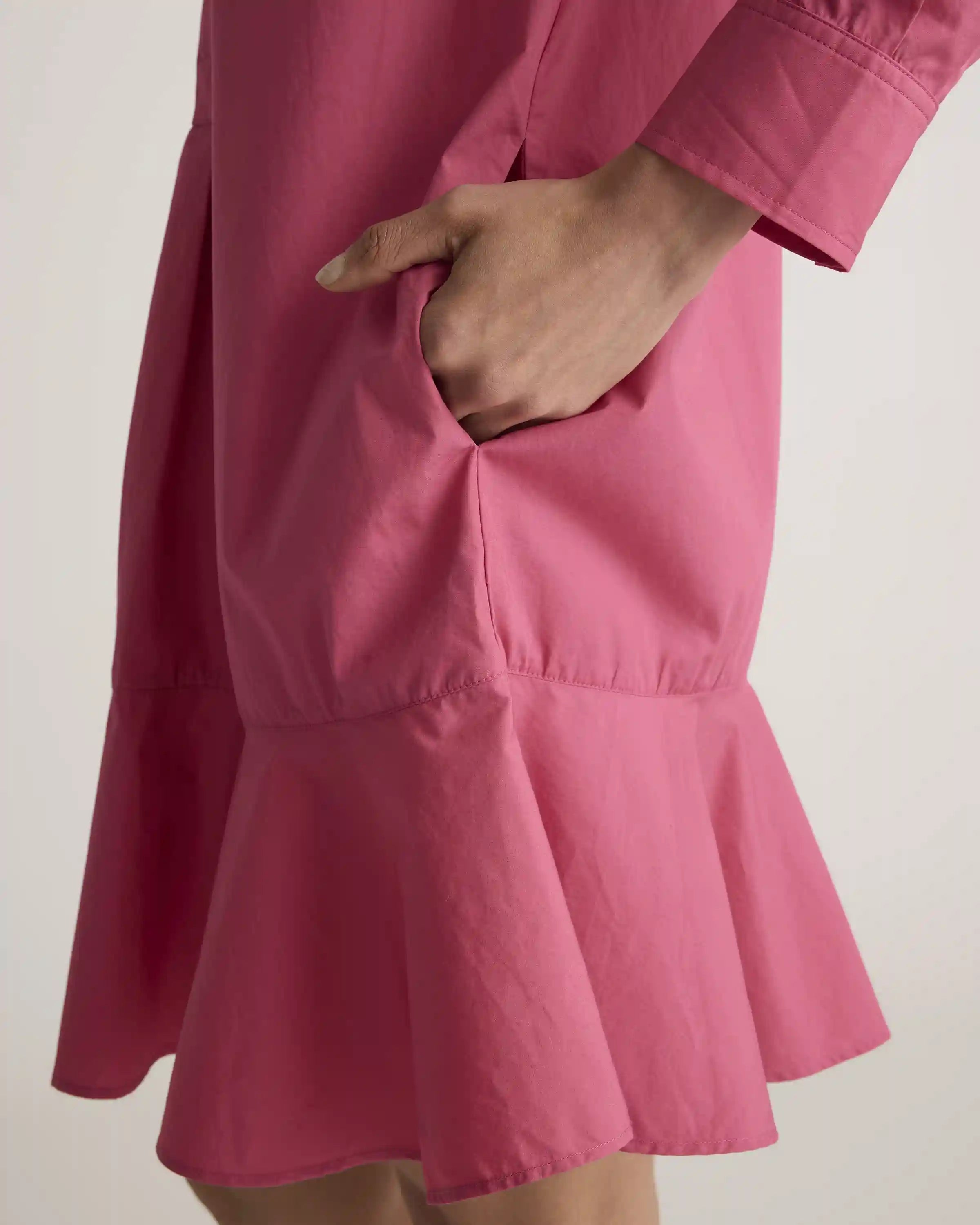 100% Organic Cotton Poplin Drop Waist Shirt Dress