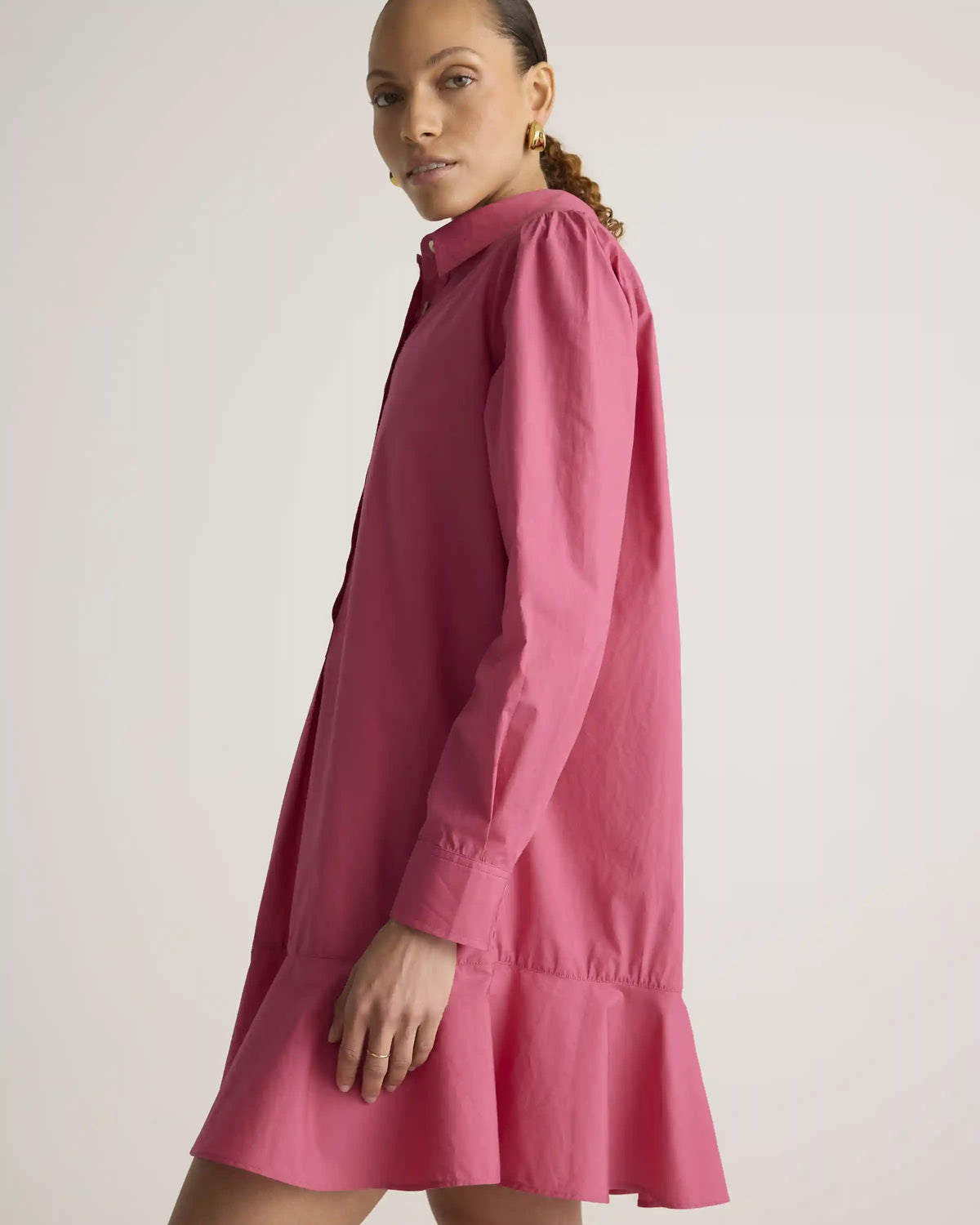 100% Organic Cotton Poplin Drop Waist Shirt Dress