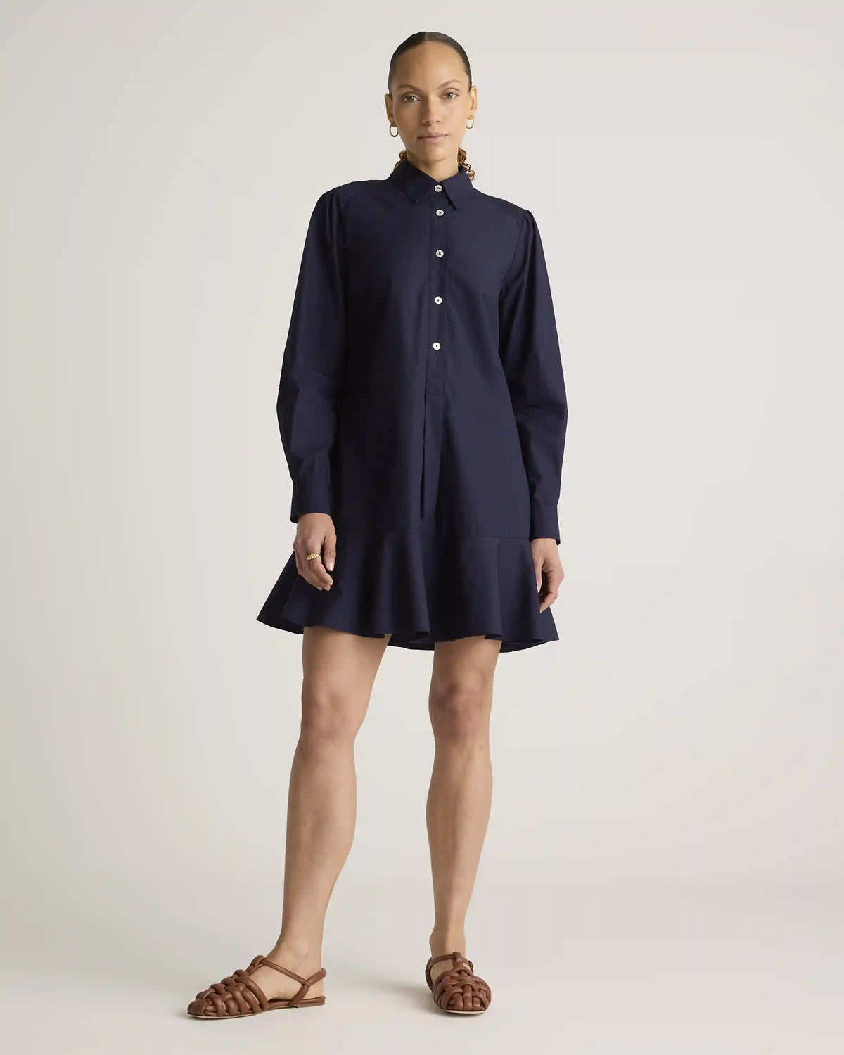 100% Organic Cotton Poplin Drop Waist Shirt Dress