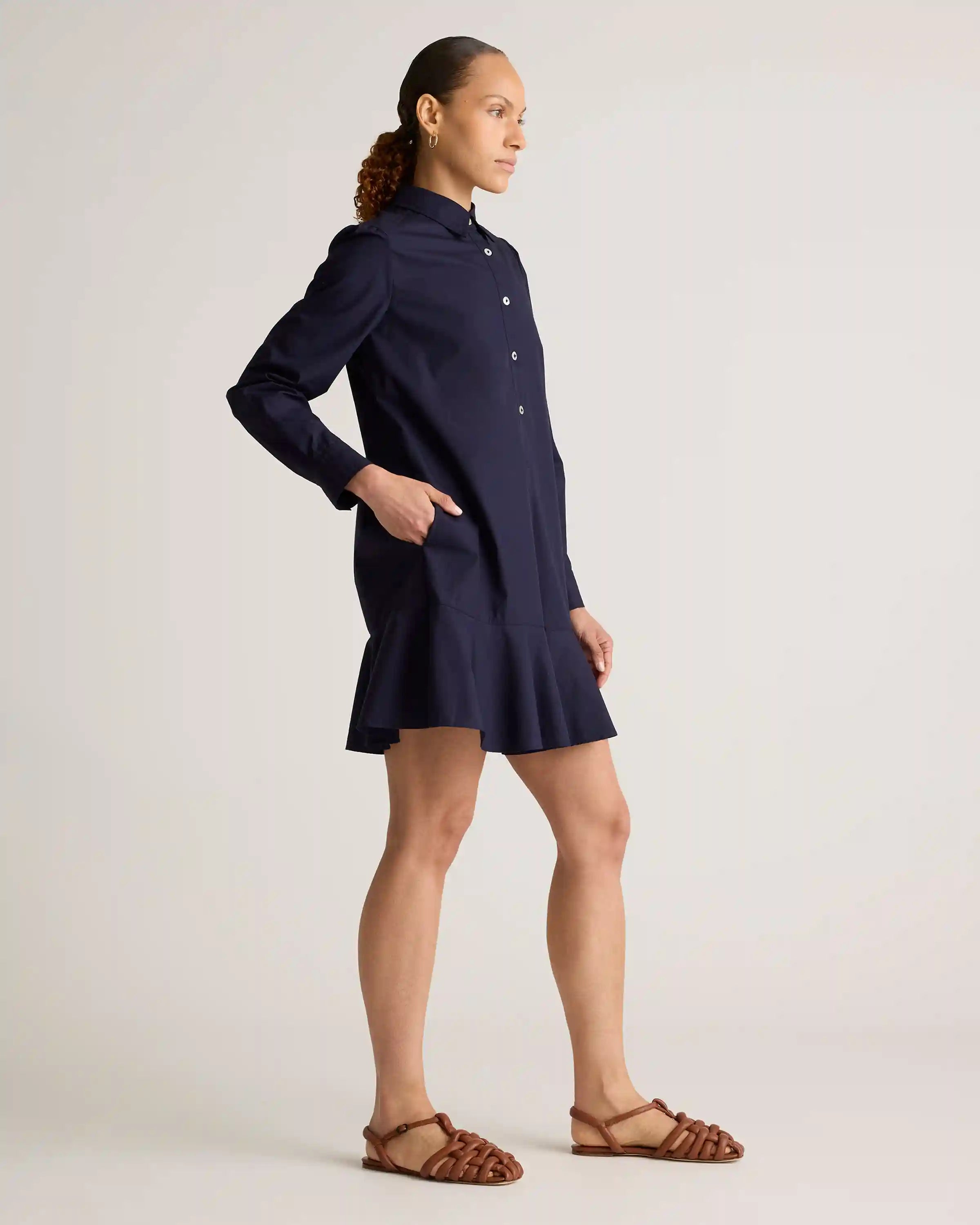 100% Organic Cotton Poplin Drop Waist Shirt Dress
