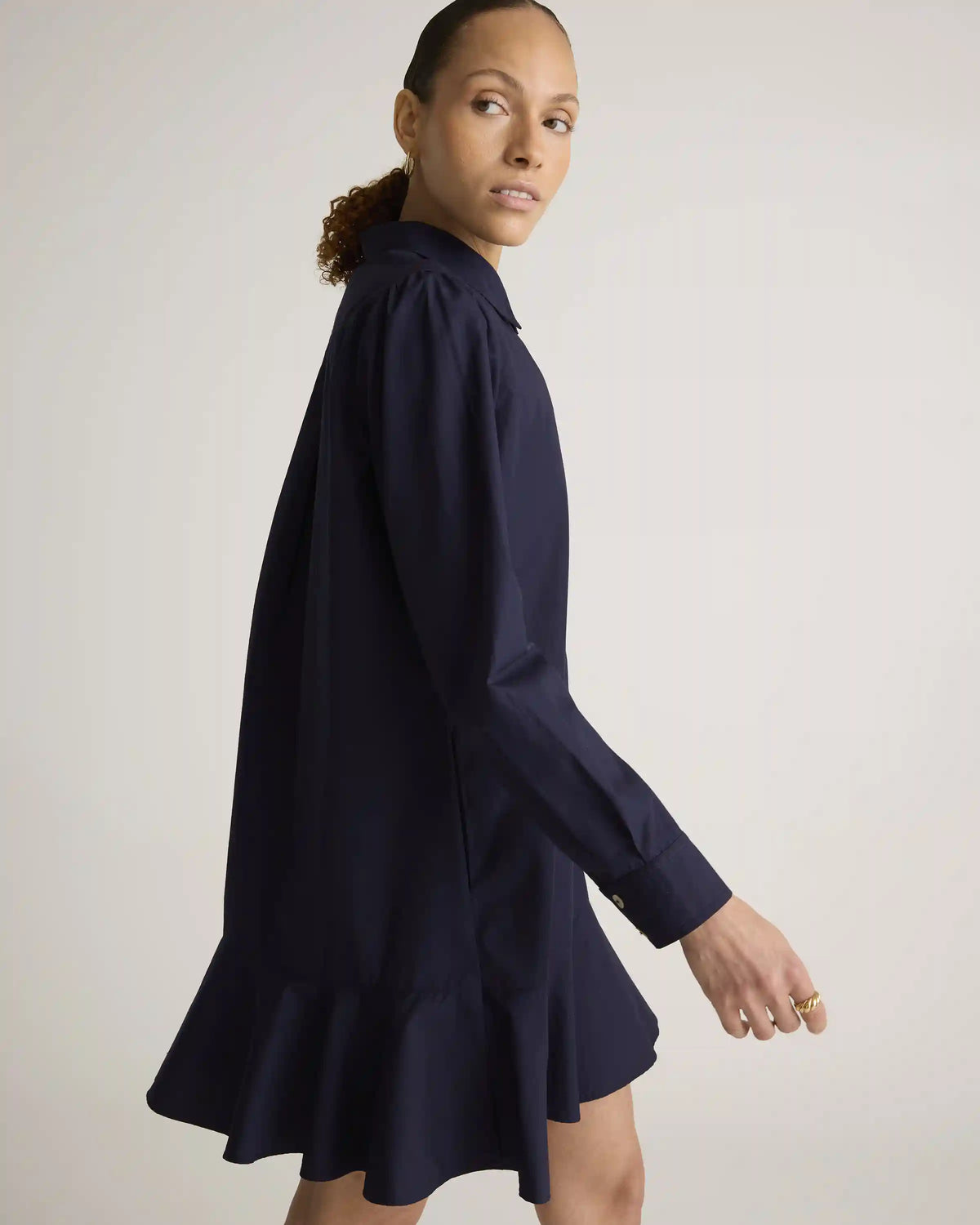 100% Organic Cotton Poplin Drop Waist Shirt Dress