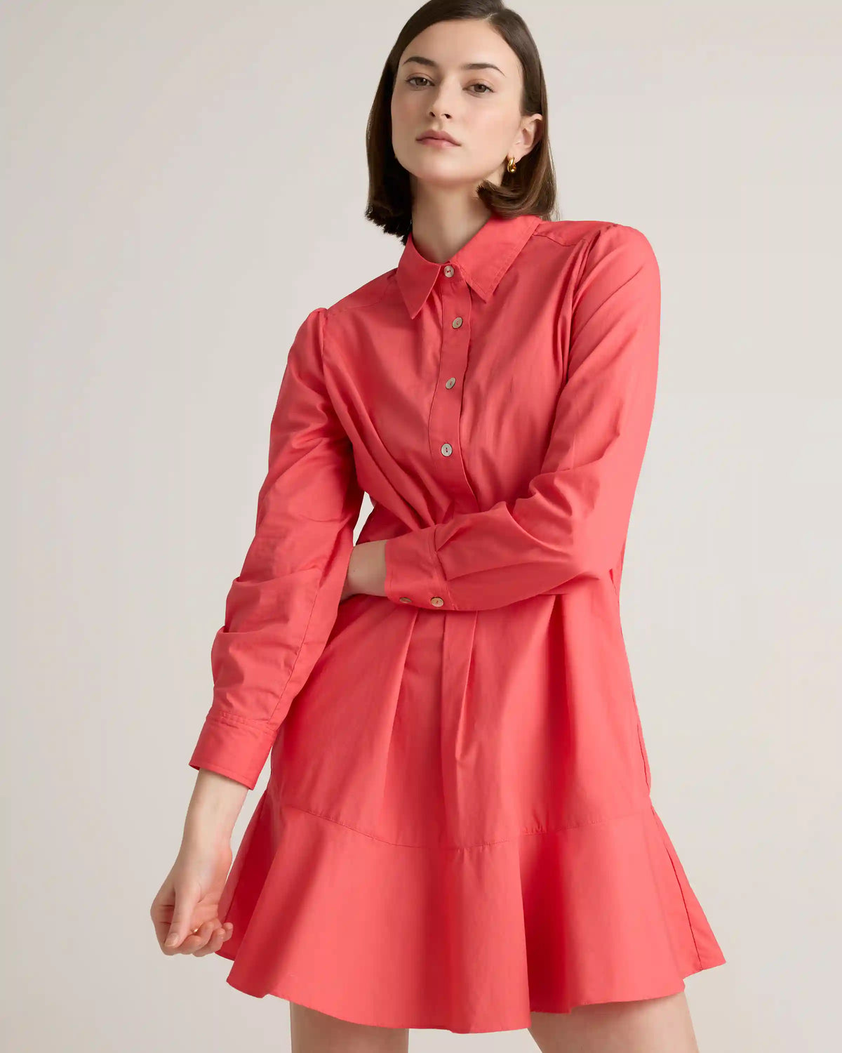 100% Organic Cotton Poplin Drop Waist Shirt Dress