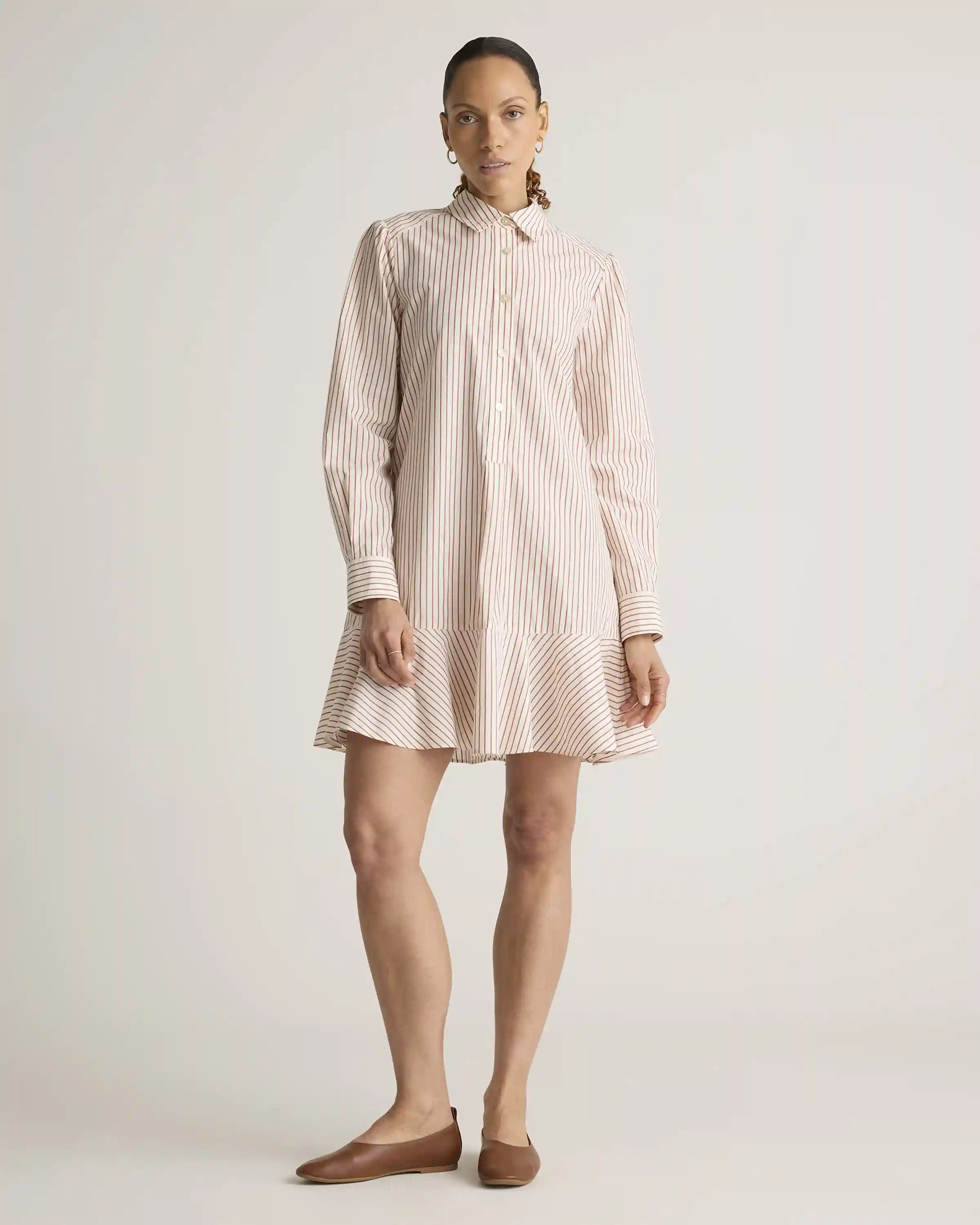 100% Organic Cotton Poplin Drop Waist Shirt Dress