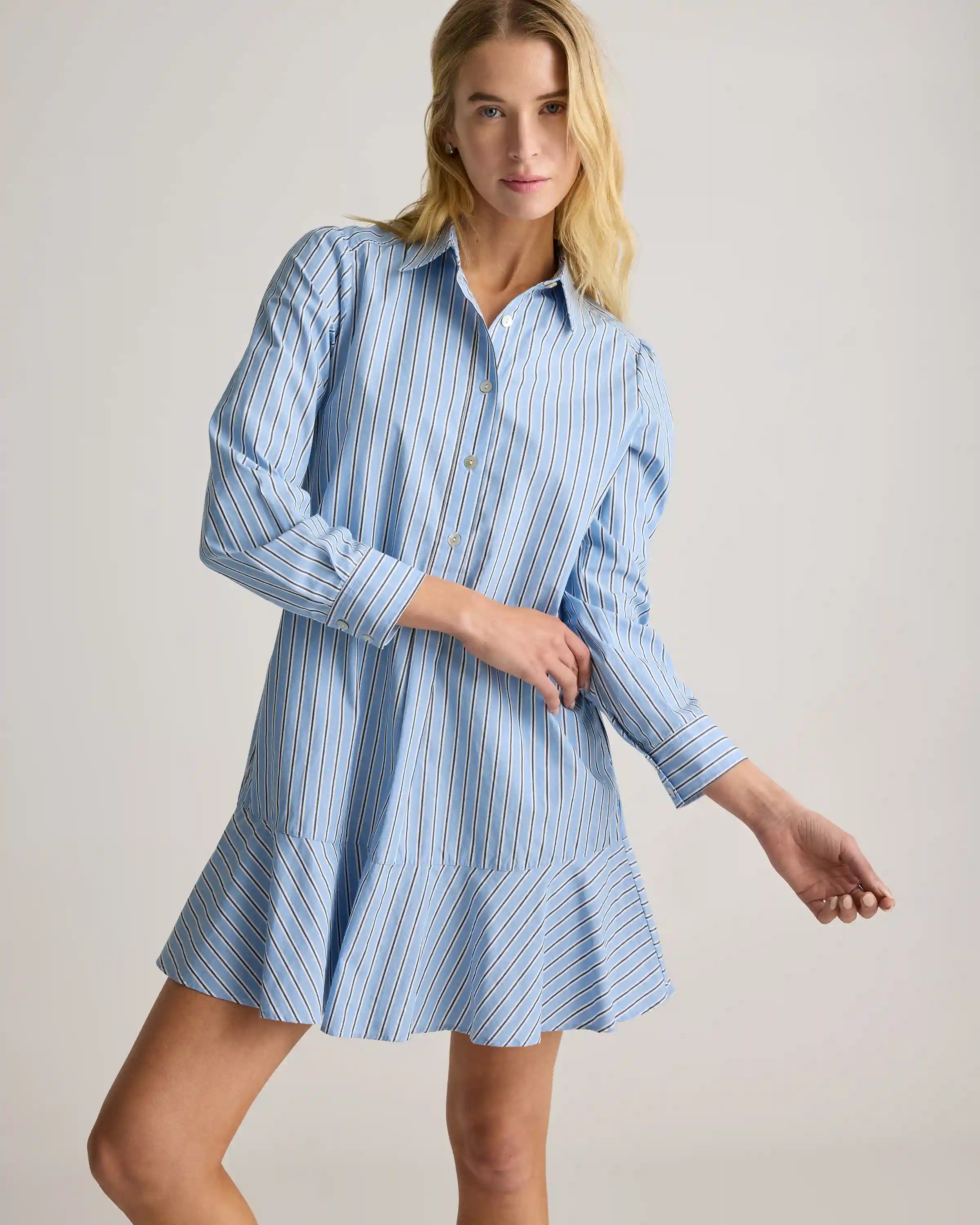 100% Organic Cotton Poplin Drop Waist Shirt Dress