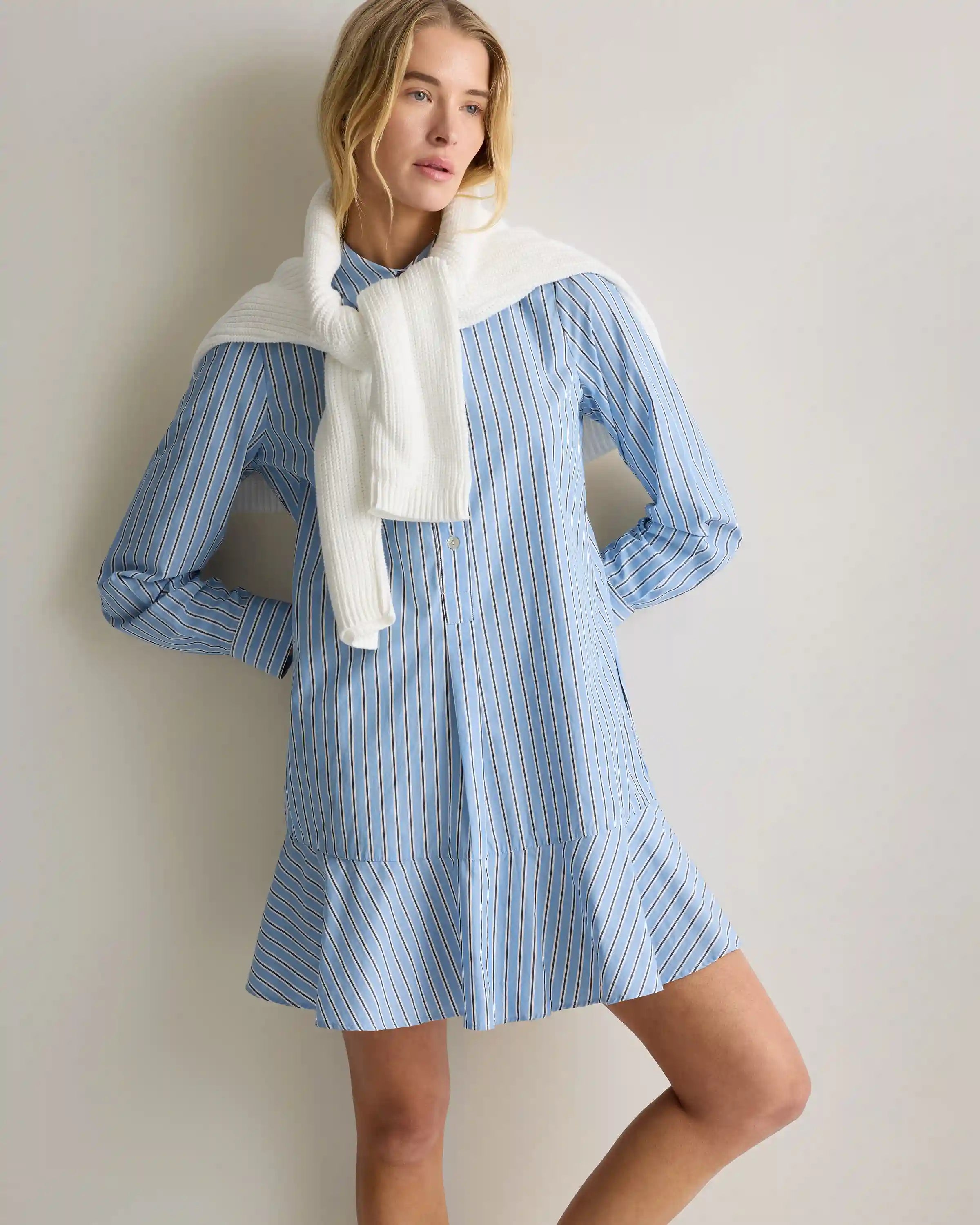 100% Organic Cotton Poplin Drop Waist Shirt Dress